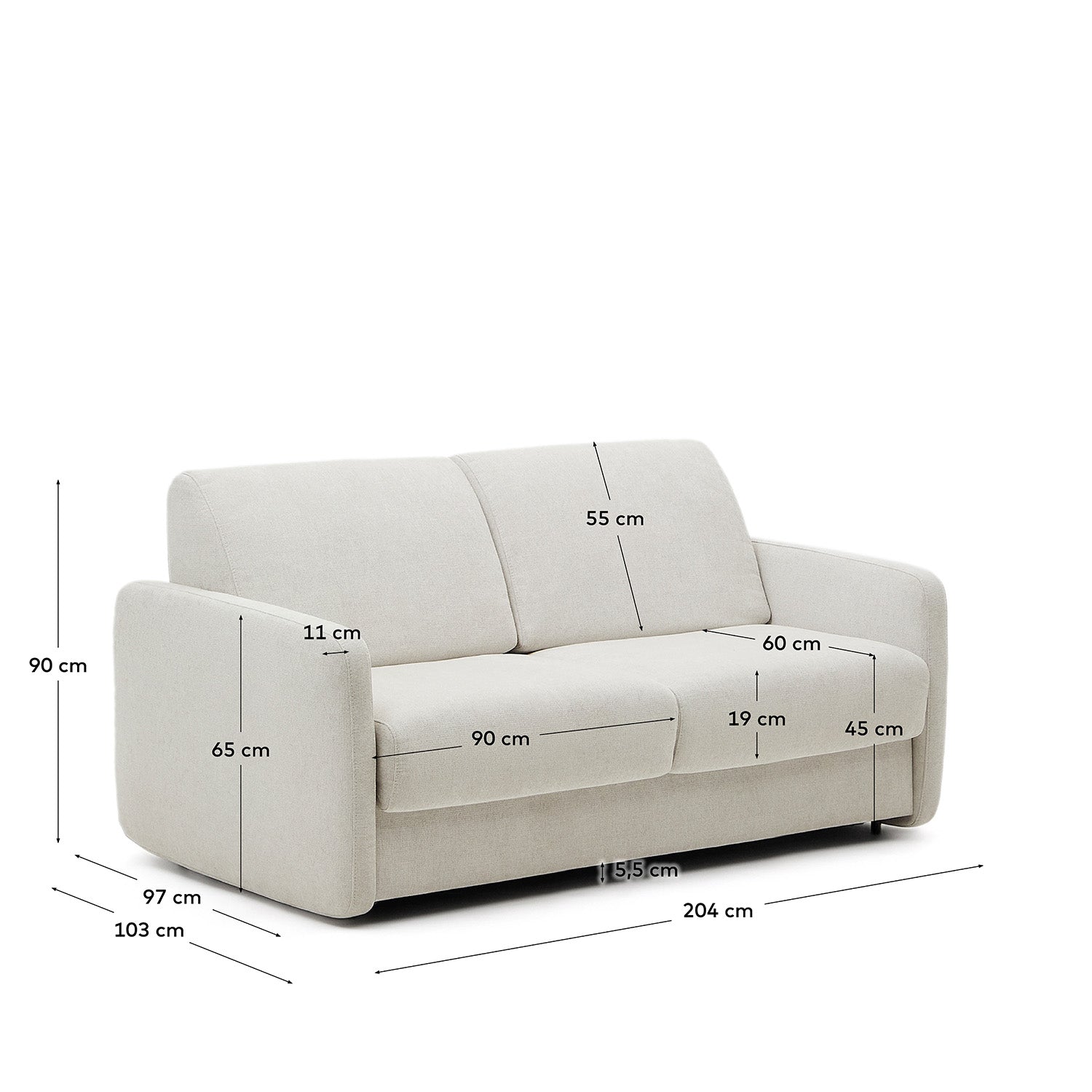 Nuala Schlafsofa 3-Sitzer in Perlweiss 204 cm in Grau präsentiert im Onlineshop von KAQTU Design AG. Bettsofa ist von Kave Home