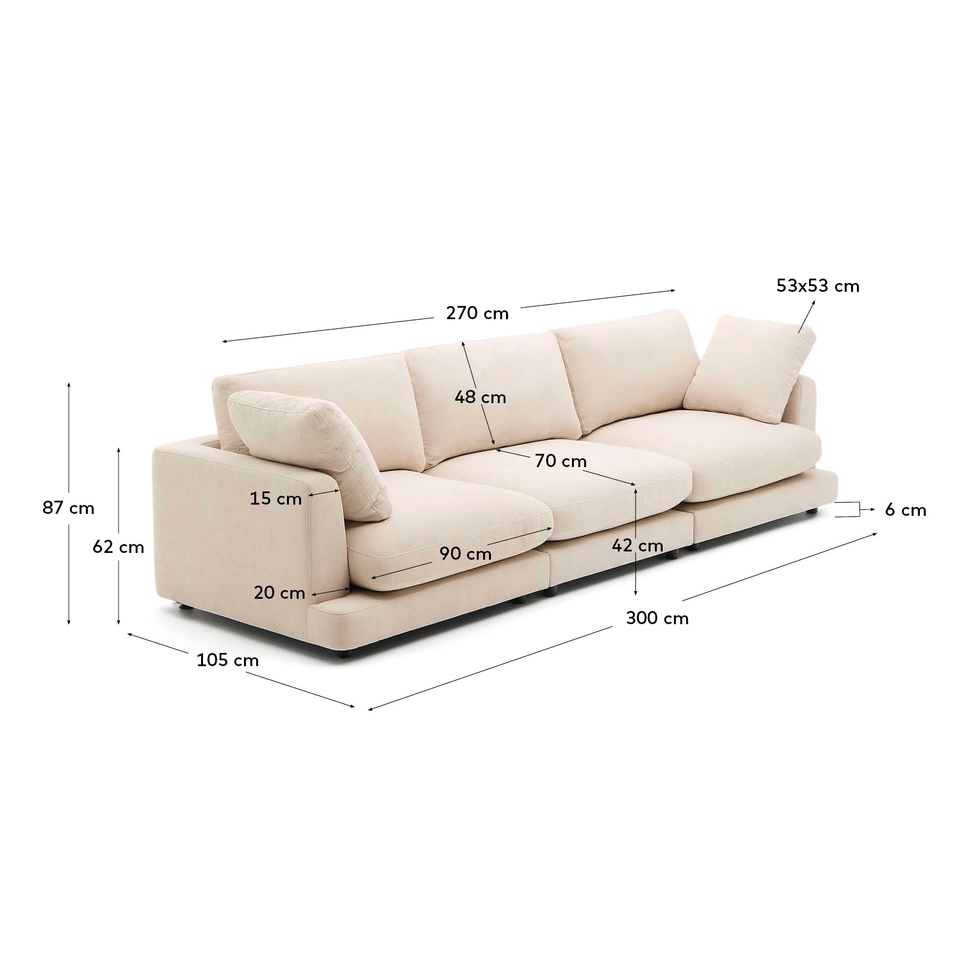 Gala 4-Sitzer-Sofa aus Chenille in Beige FSC Mix Credit 300 cm   in Beige präsentiert im Onlineshop von KAQTU Design AG. 4er Sofa ist von Kave Home