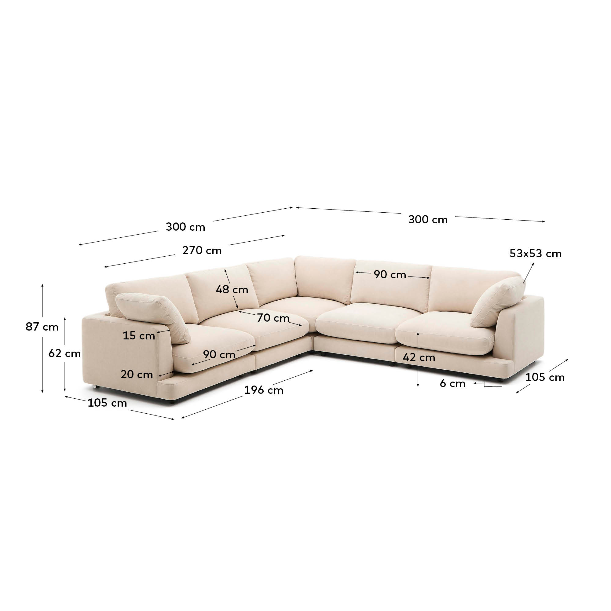 Ecksofa Gala 6-Sitzer aus Chenille in Beige FSC Mix Credit 300 x 300 cm   in Beige präsentiert im Onlineshop von KAQTU Design AG. 5er Sofa ist von Kave Home