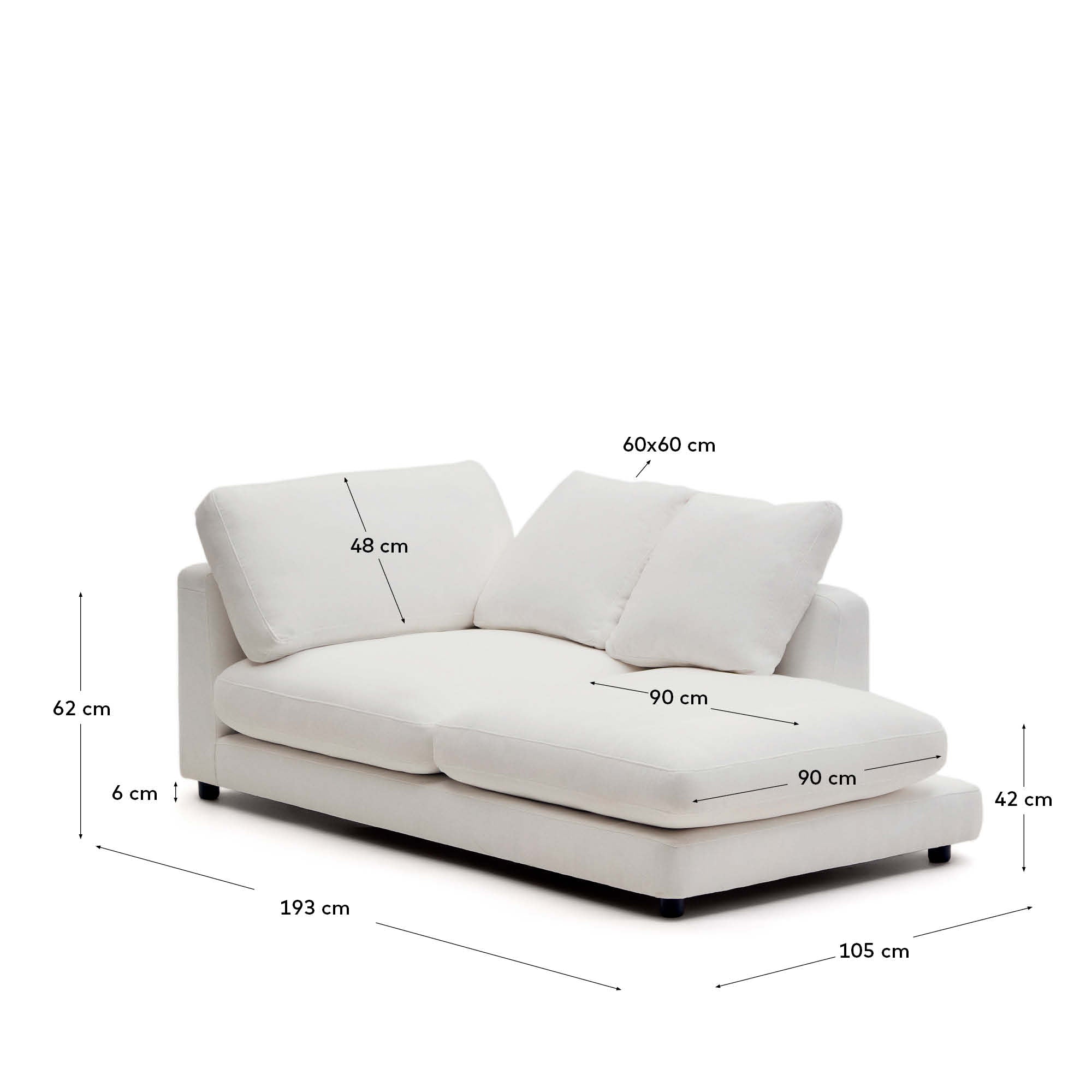 Chaiselongue Gala rechts weiss 193 x 105 cm in Weiß präsentiert im Onlineshop von KAQTU Design AG. Modulares Sofa ist von Kave Home