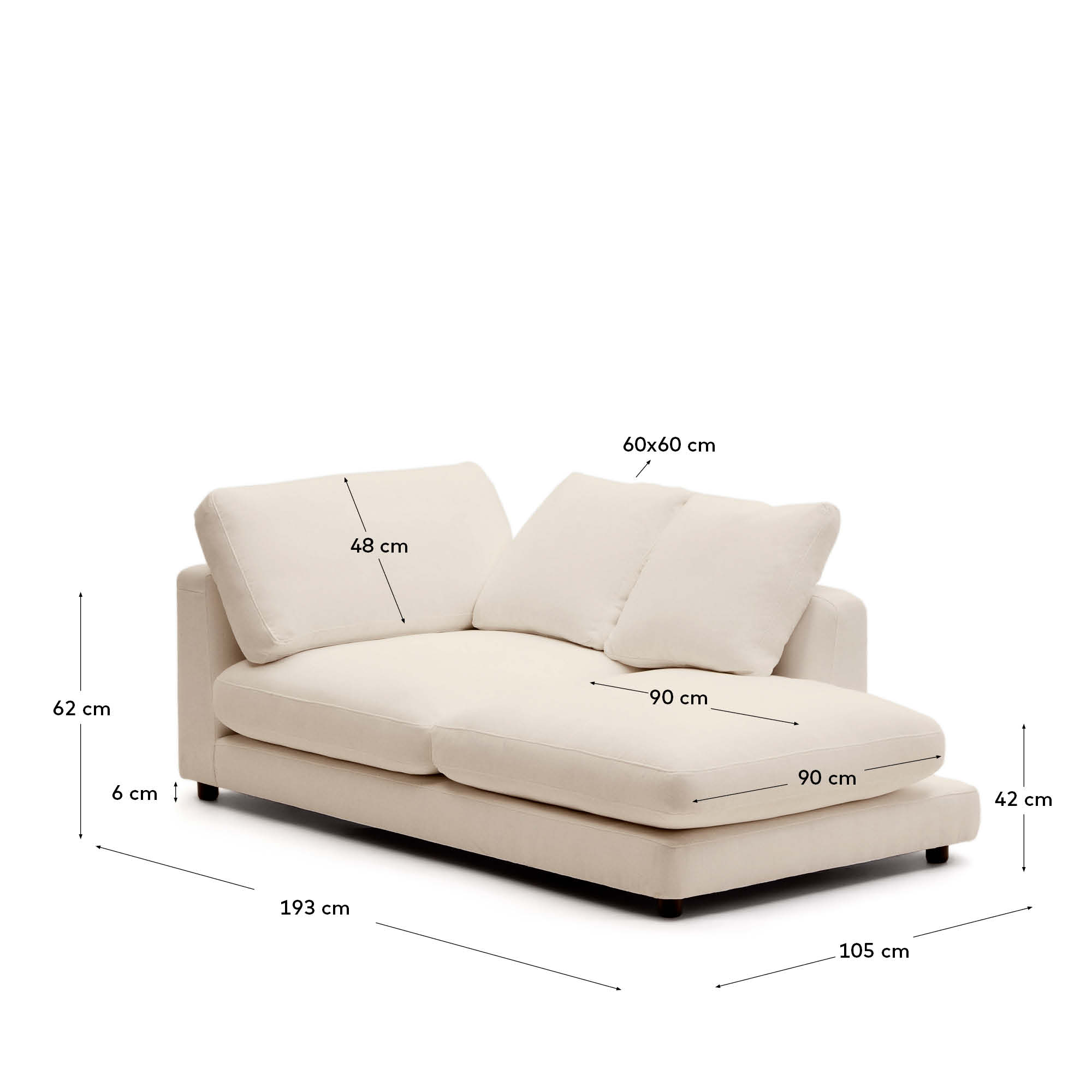 Chaiselongue Gala rechts beige 193 x 105 cm in Beige präsentiert im Onlineshop von KAQTU Design AG. Modulares Sofa ist von Kave Home