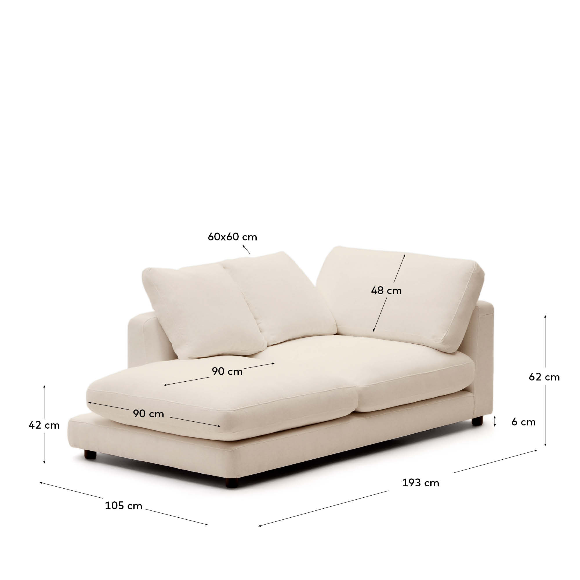 Chaiselongue Gala links beige 193 x 105 cm in Beige präsentiert im Onlineshop von KAQTU Design AG. Modulares Sofa ist von Kave Home