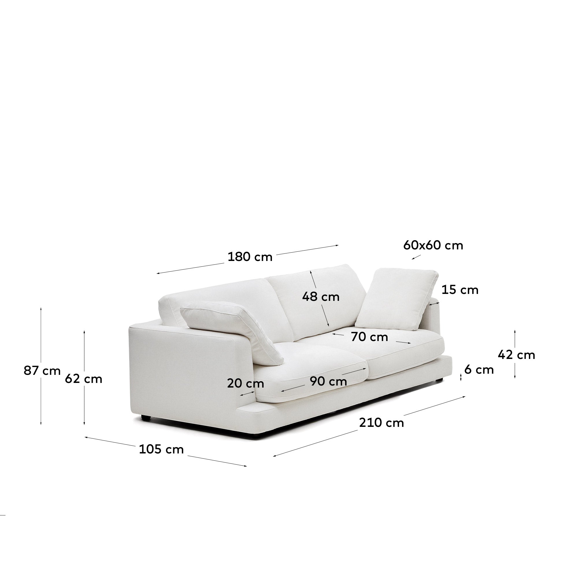 Gala 3-Sitzer-Sofa weiss 210 cm in Weiß präsentiert im Onlineshop von KAQTU Design AG. 3er Sofa ist von Kave Home