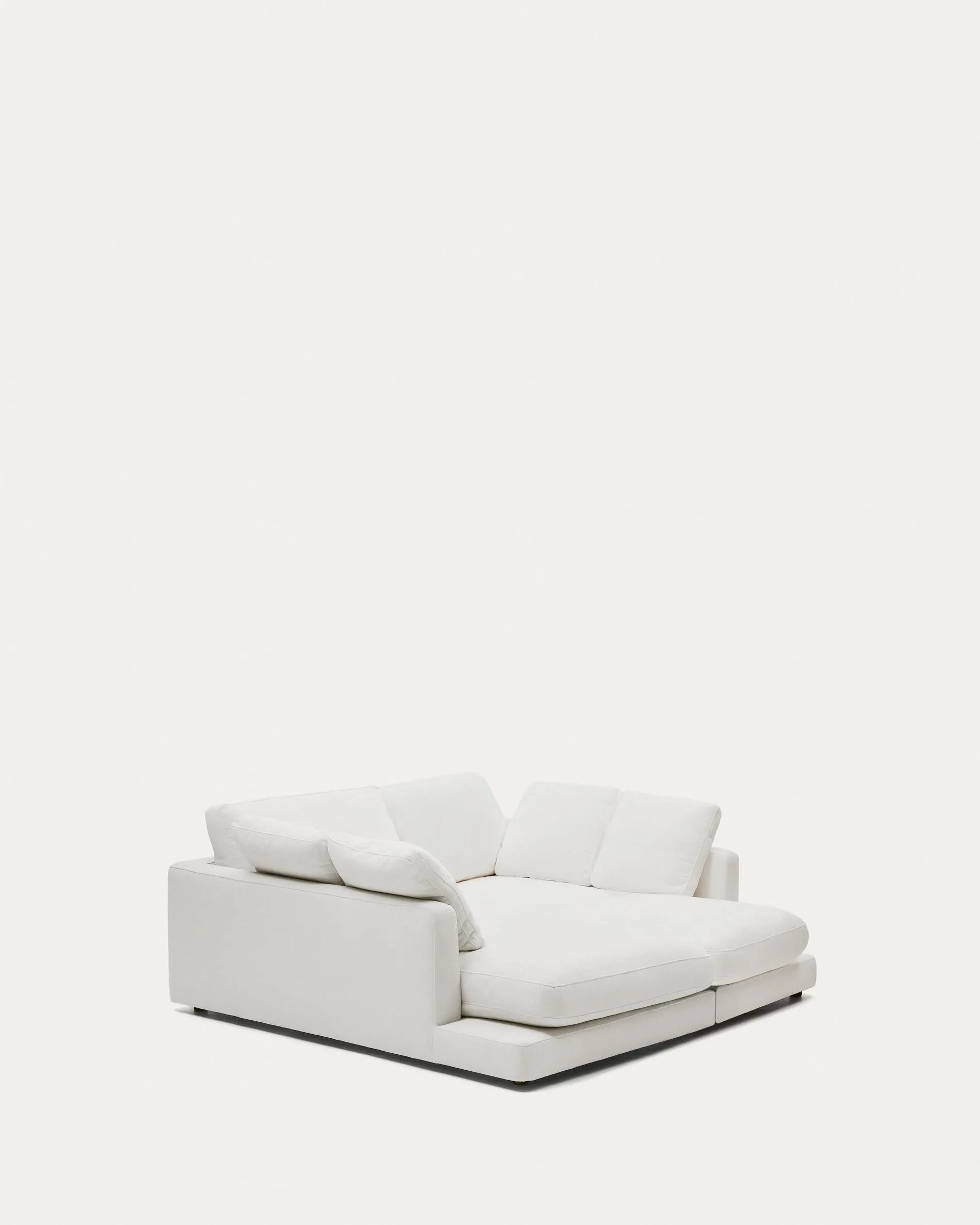 Elegantes weißes Gala 3-Sitzer Sofa mit doppelter Chaiselongue, antibakterieller Stoff, 210 cm, modern und komfortabel.