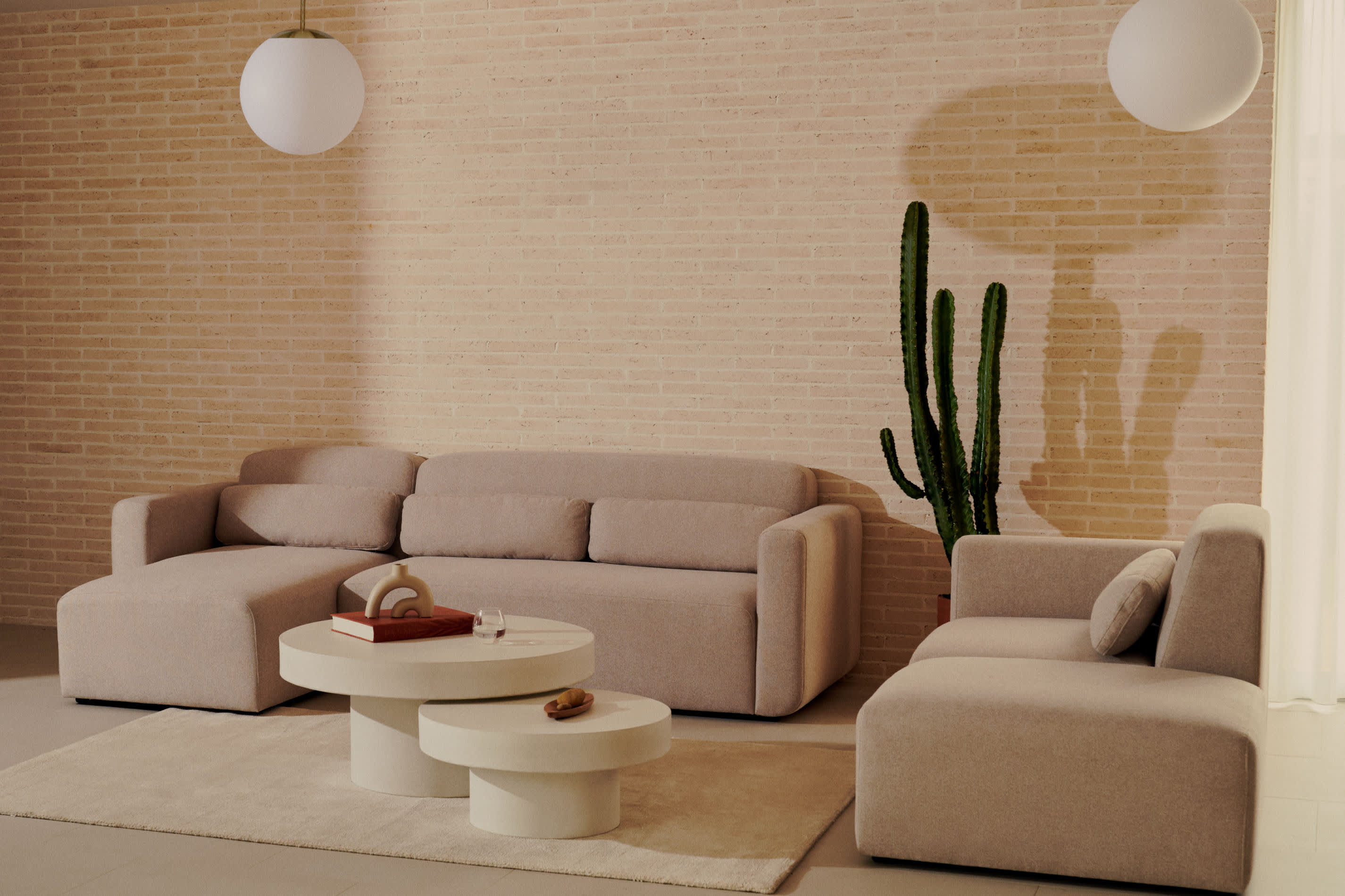 Neom modulares 1-Sitzer-Sofa mit Randmodul Beige 169 cm FSC Mix Credit in Beige präsentiert im Onlineshop von KAQTU Design AG. Modulares Sofa ist von Kave Home