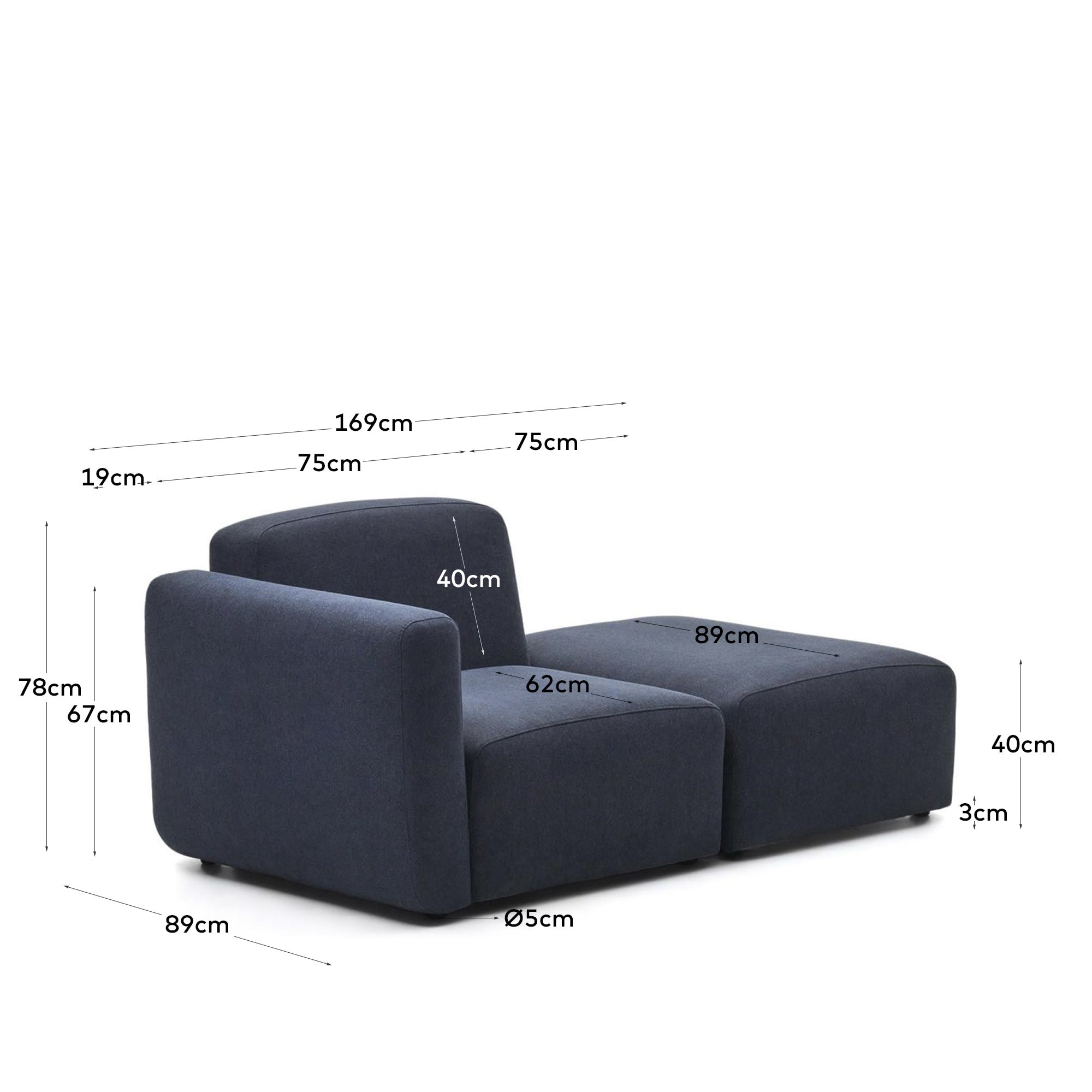 Neom modulares 1-Sitzer-Sofa mit Randmodul Blau 169 cm FSC Mix Credit in Blau präsentiert im Onlineshop von KAQTU Design AG. Modulares Sofa ist von Kave Home