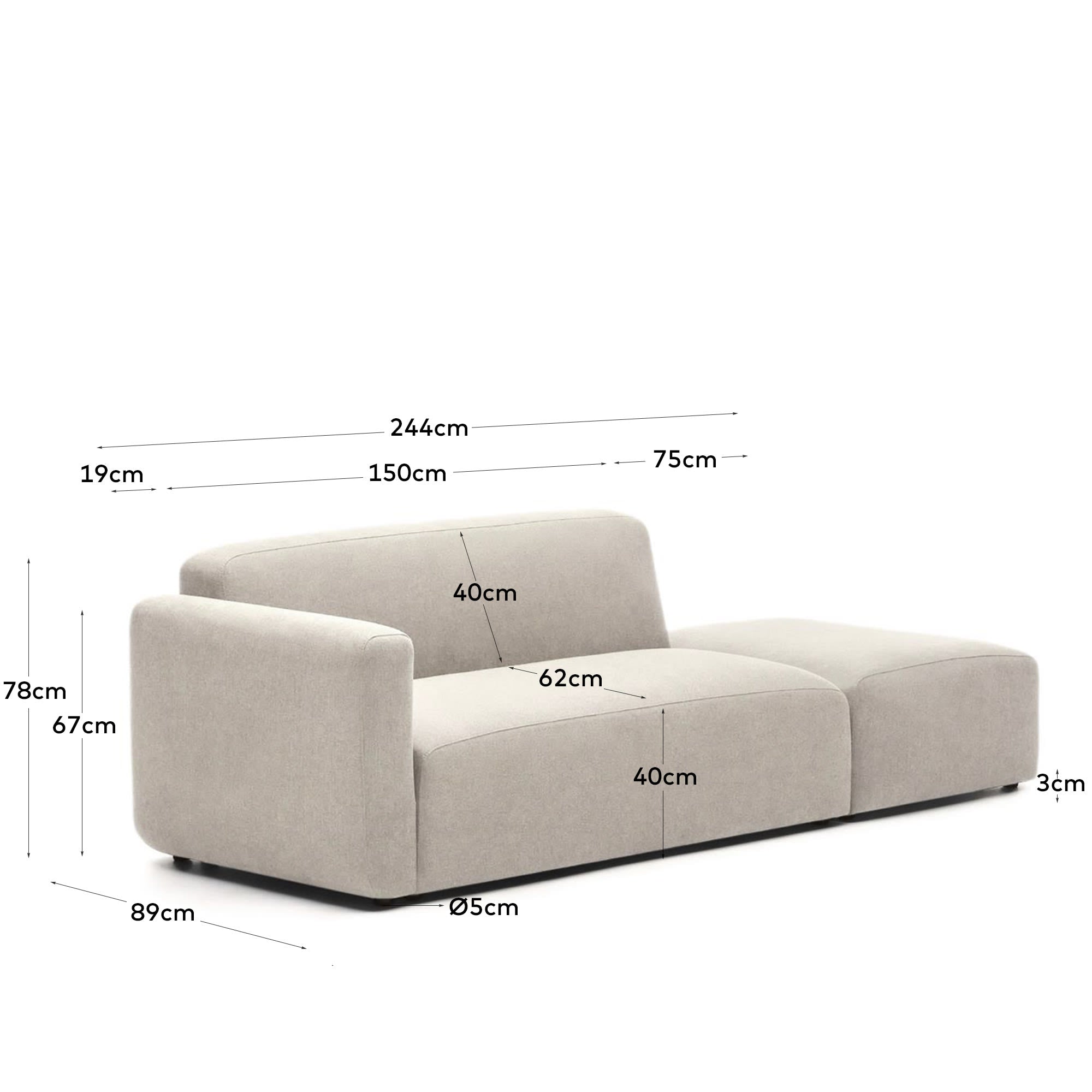 Neom modulares 2-Sitzer-Sofa mit Randmodul Beige 244 cm FSC Mix Credit in Beige präsentiert im Onlineshop von KAQTU Design AG. 2er Sofa ist von Kave Home