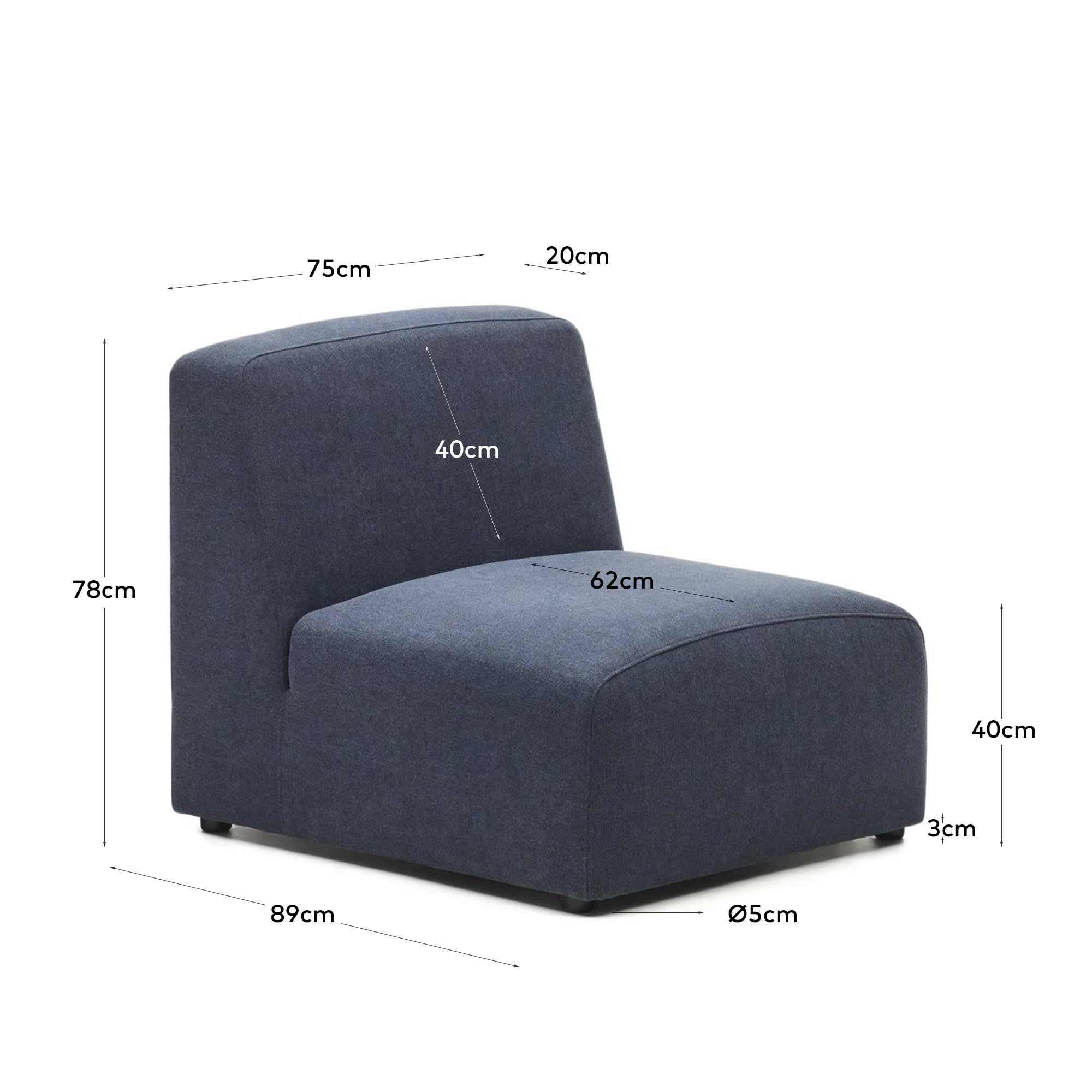 Neom Sitzmodul in Blau 75 cm FSC Mix Credit in Blau präsentiert im Onlineshop von KAQTU Design AG. Modulares Sofa ist von Kave Home