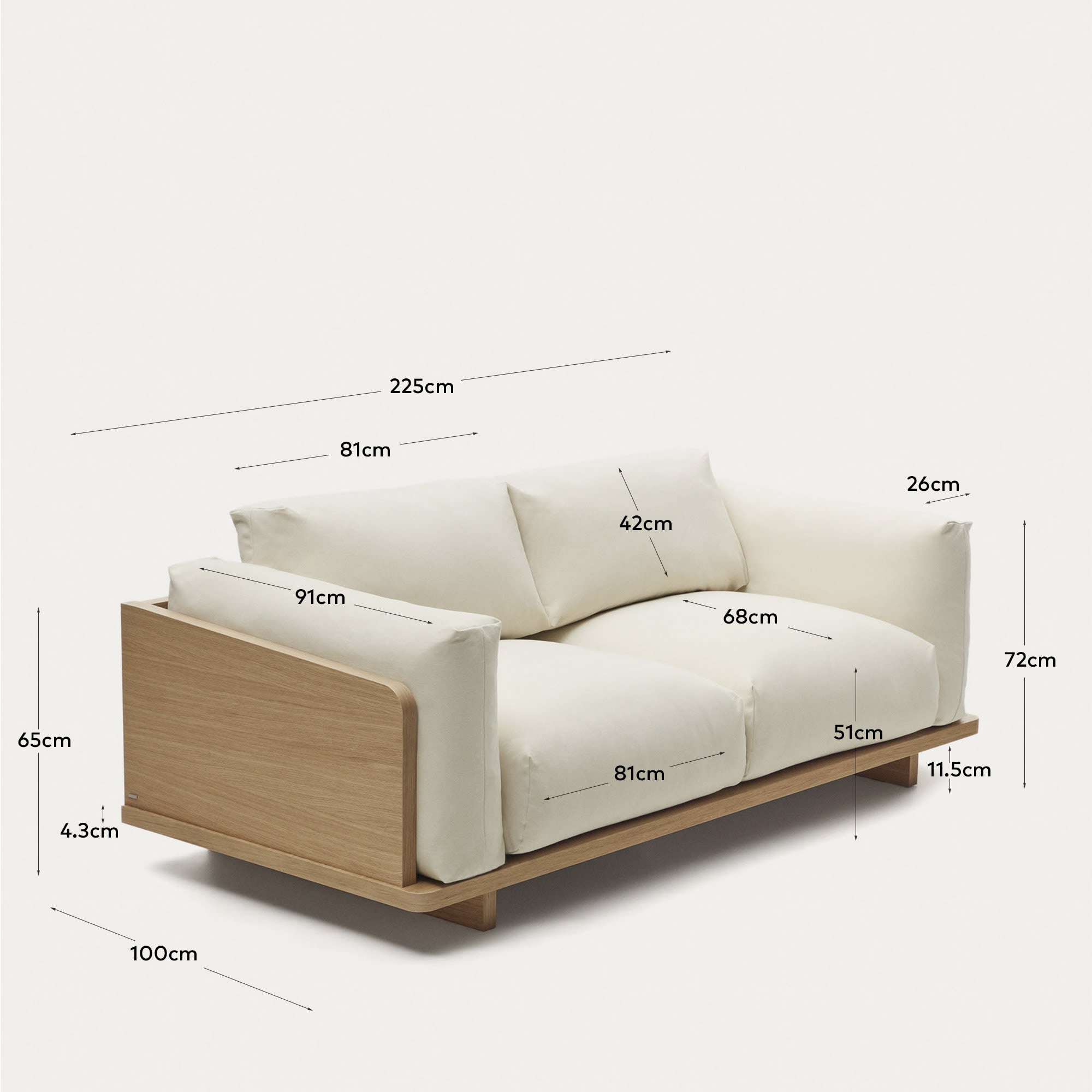 Oaq 3-Sitzer-Sofa beige 225 cm FSC Mix Credit in Beige präsentiert im Onlineshop von KAQTU Design AG. 3er Sofa ist von Kave Home