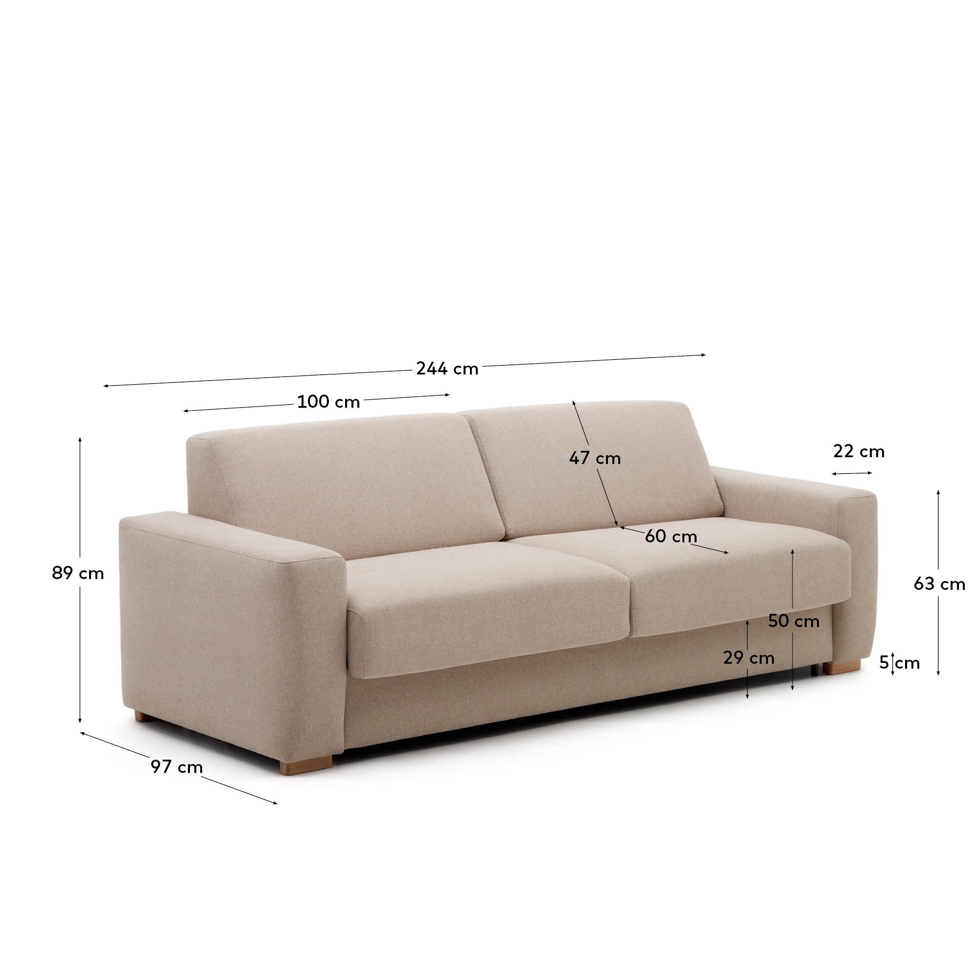 Anley 4-Sitzer-Bettsofa in Beige 244 cm FSC Mix Credit in Beige präsentiert im Onlineshop von KAQTU Design AG. Bettsofa ist von Kave Home