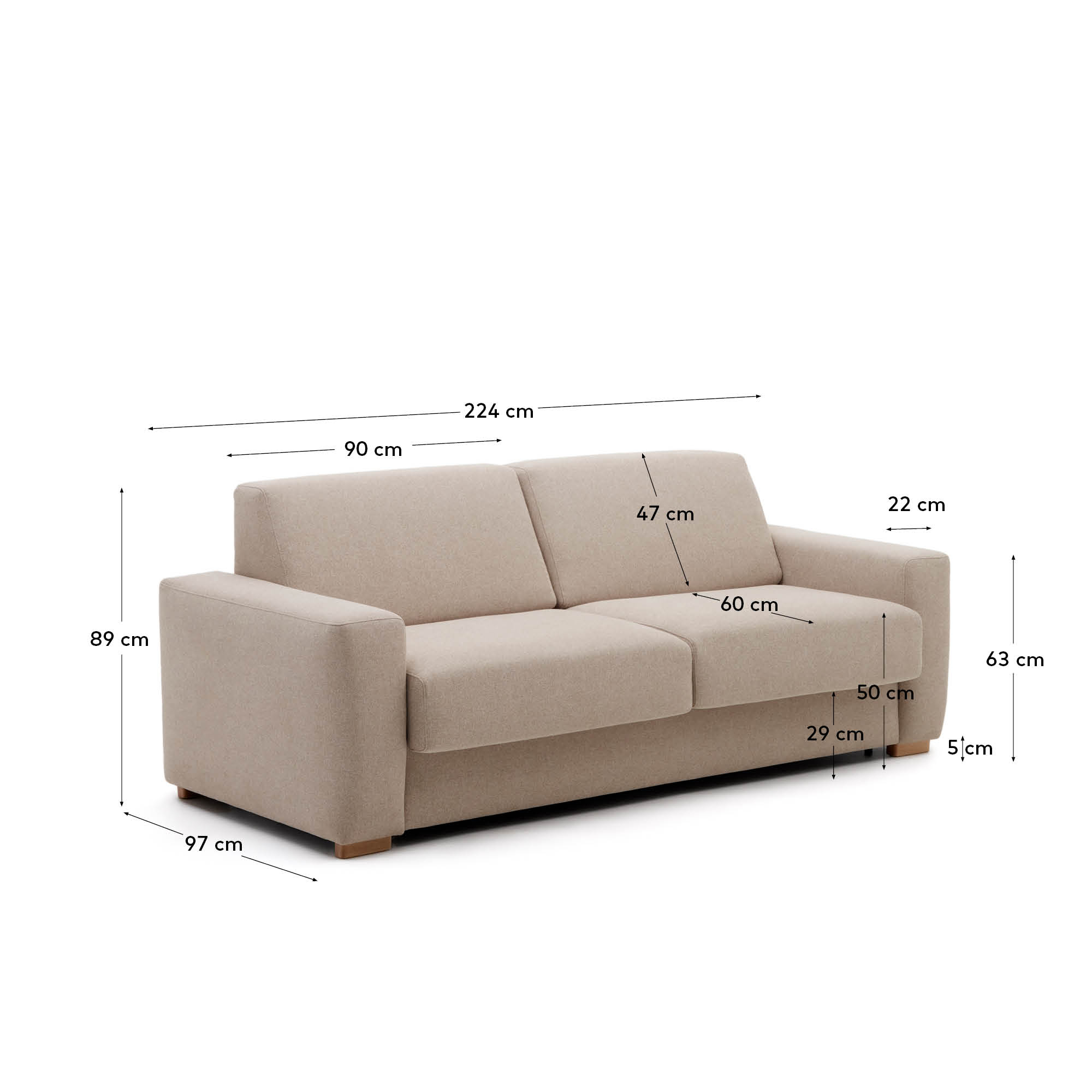 Anley 3-Sitzer-Bettsofa in Beige 224 cm FSC Mix Credit in Beige präsentiert im Onlineshop von KAQTU Design AG. Bettsofa ist von Kave Home