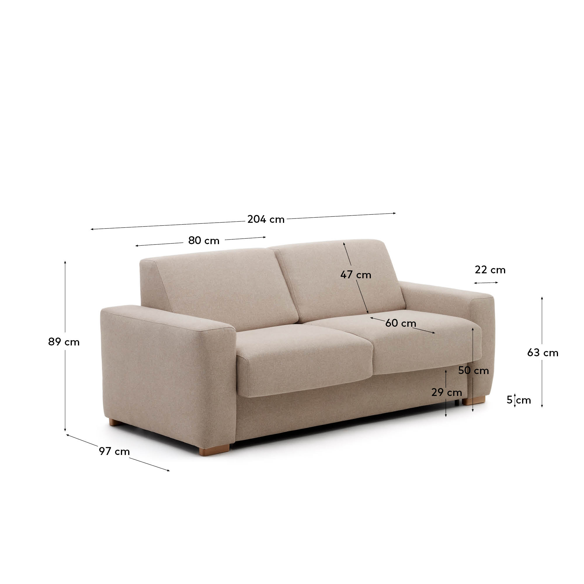 Anley 2-Sitzer-Bettsofa in Beige 204 cm FSC Mix Credit in Beige präsentiert im Onlineshop von KAQTU Design AG. Bettsofa ist von Kave Home