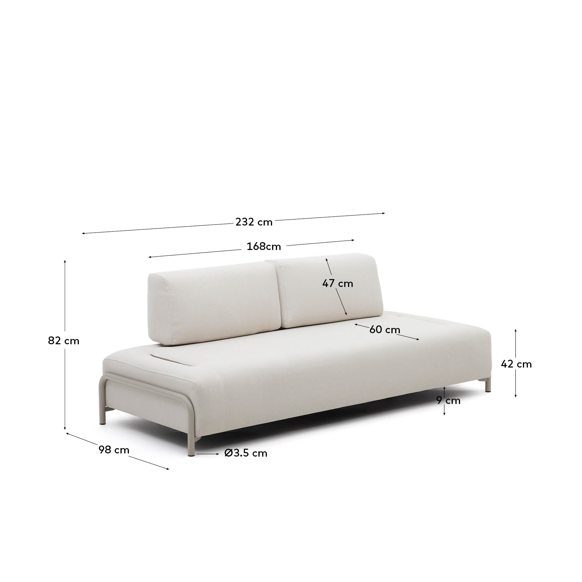 Compo 3-Sitzer-Modul  Chenille beige Metallgestell beige 232 cm in Beige präsentiert im Onlineshop von KAQTU Design AG. 3er Sofa ist von Kave Home