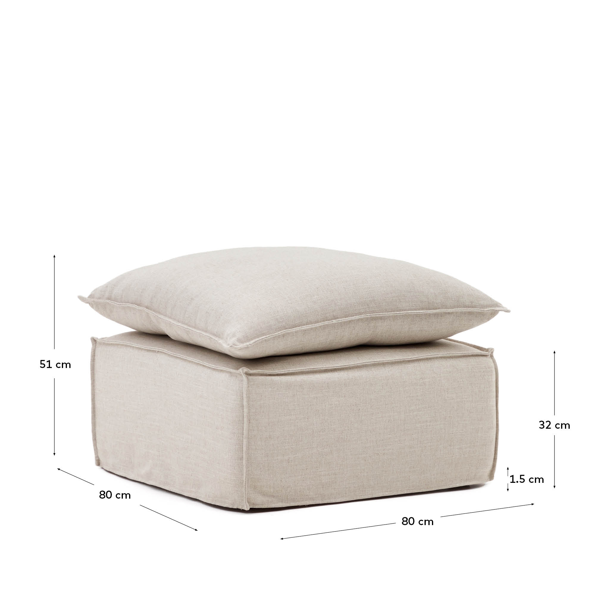 Anarela Fussablage mit abnehmbarem Bezug und Kissen aus Leinen Beige 80 x 80 cm in Beige präsentiert im Onlineshop von KAQTU Design AG. Ottoman ist von Kave Home