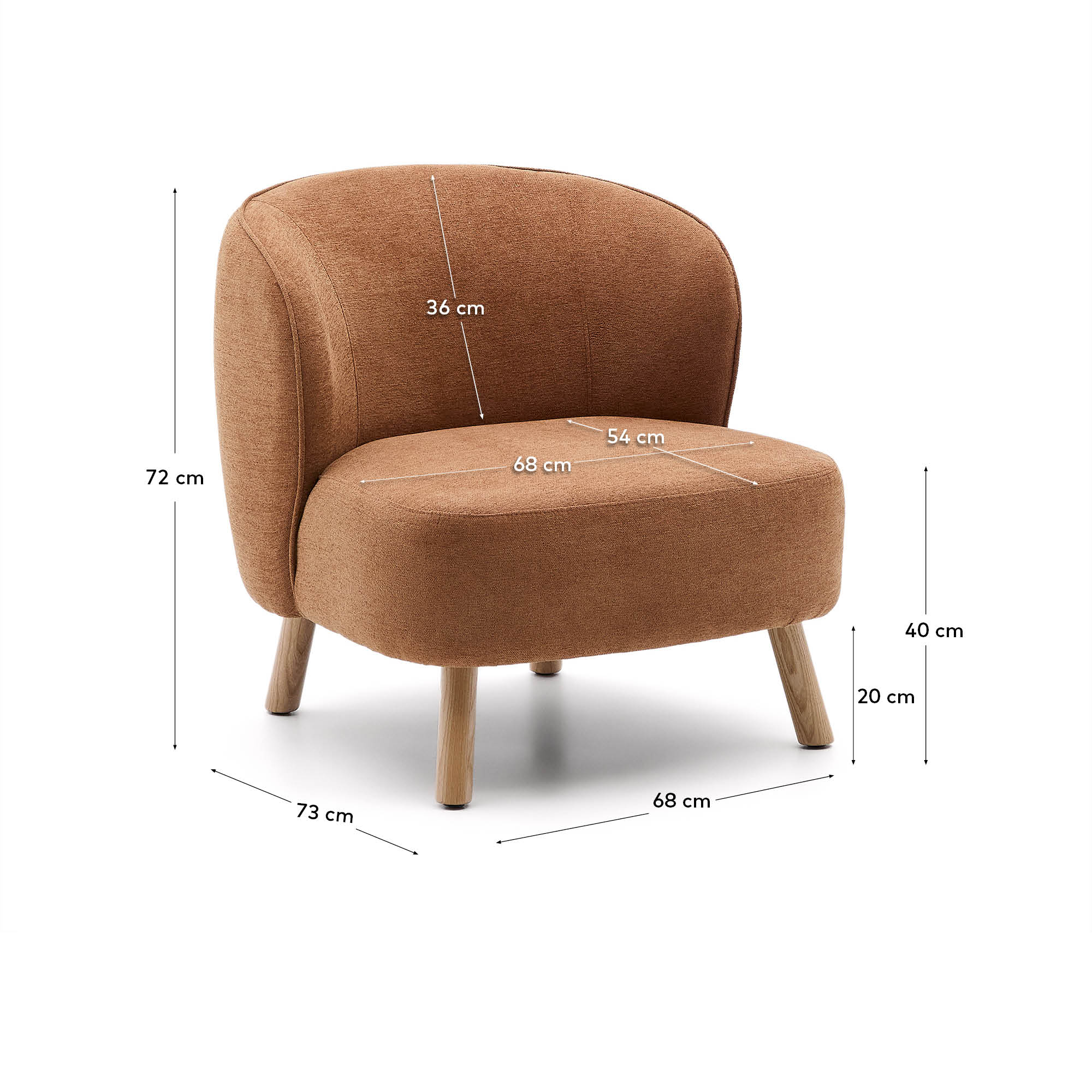 Sessel Ulit aus terrakottafarbener Chenille und Beinen aus massivem Buchenholz mit natürlichem Finish in Terrakotta präsentiert im Onlineshop von KAQTU Design AG. Sessel ist von Kave Home