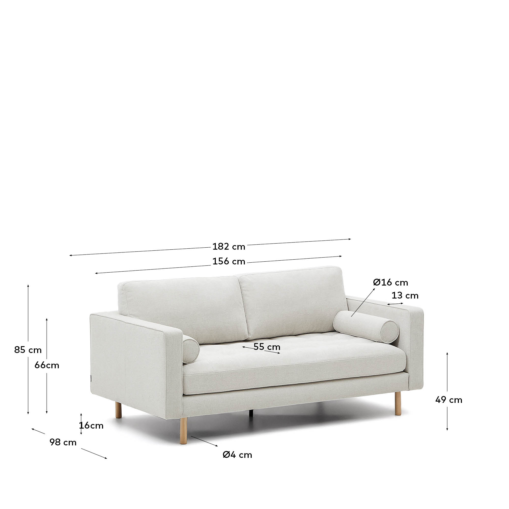 Debra 2-Sitzer-Sofa mit Bezug in perlfarbener Chenille Beine Finish natur 182 cm in Grau präsentiert im Onlineshop von KAQTU Design AG. 2er Sofa ist von Kave Home