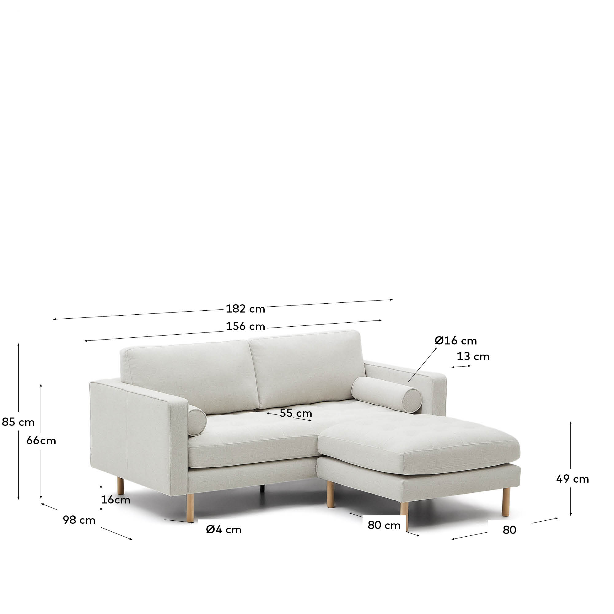 Debra 2-Sitzer-Sofa mit Fussablage mit Bezug in perlfarbener Chenille Beine Finish natur 182 cm in Grau präsentiert im Onlineshop von KAQTU Design AG. 2er Sofa ist von Kave Home