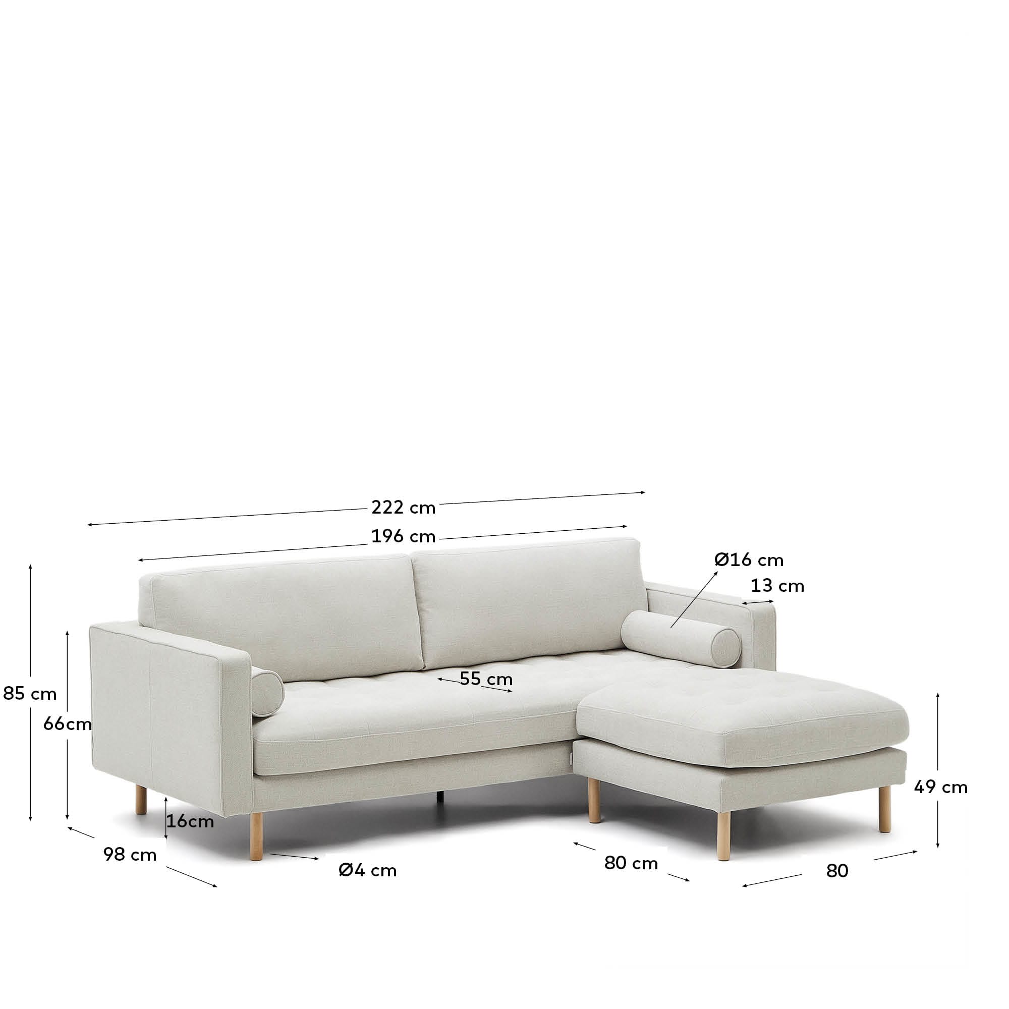 Debra 3-Sitzer-Sofa mit Fussablage mit Bezug in perlfarbener Chenille Beine Finsh natur 222 cm in Grau präsentiert im Onlineshop von KAQTU Design AG. 3er Sofa ist von Kave Home