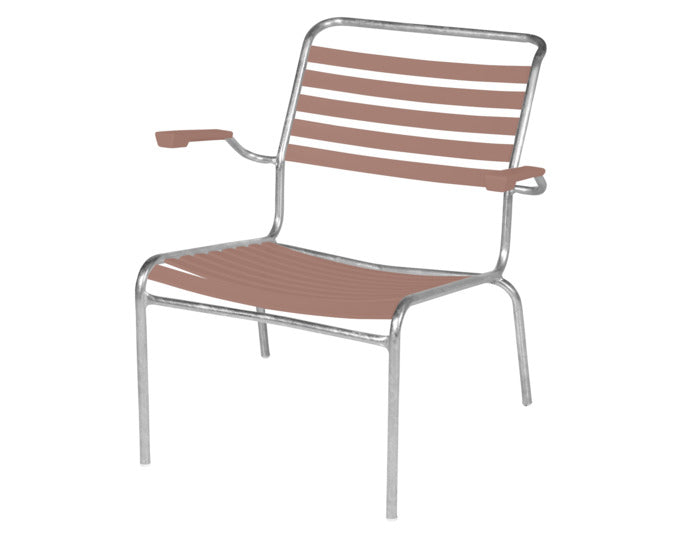 Eleganter Lounger mit Armlehnen, wetterfest und stapelbar, ideal für Garten und Balkon. Robust und vielseitig einsetzbar.