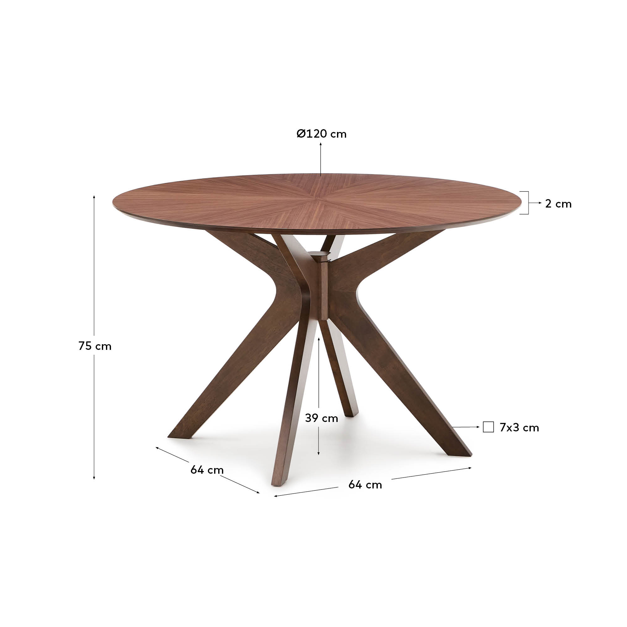 Naanim runder Tisch aus Nussholzfurnier Ø 120 cm in Dunkelbraun präsentiert im Onlineshop von KAQTU Design AG. Esstisch ist von Kave Home