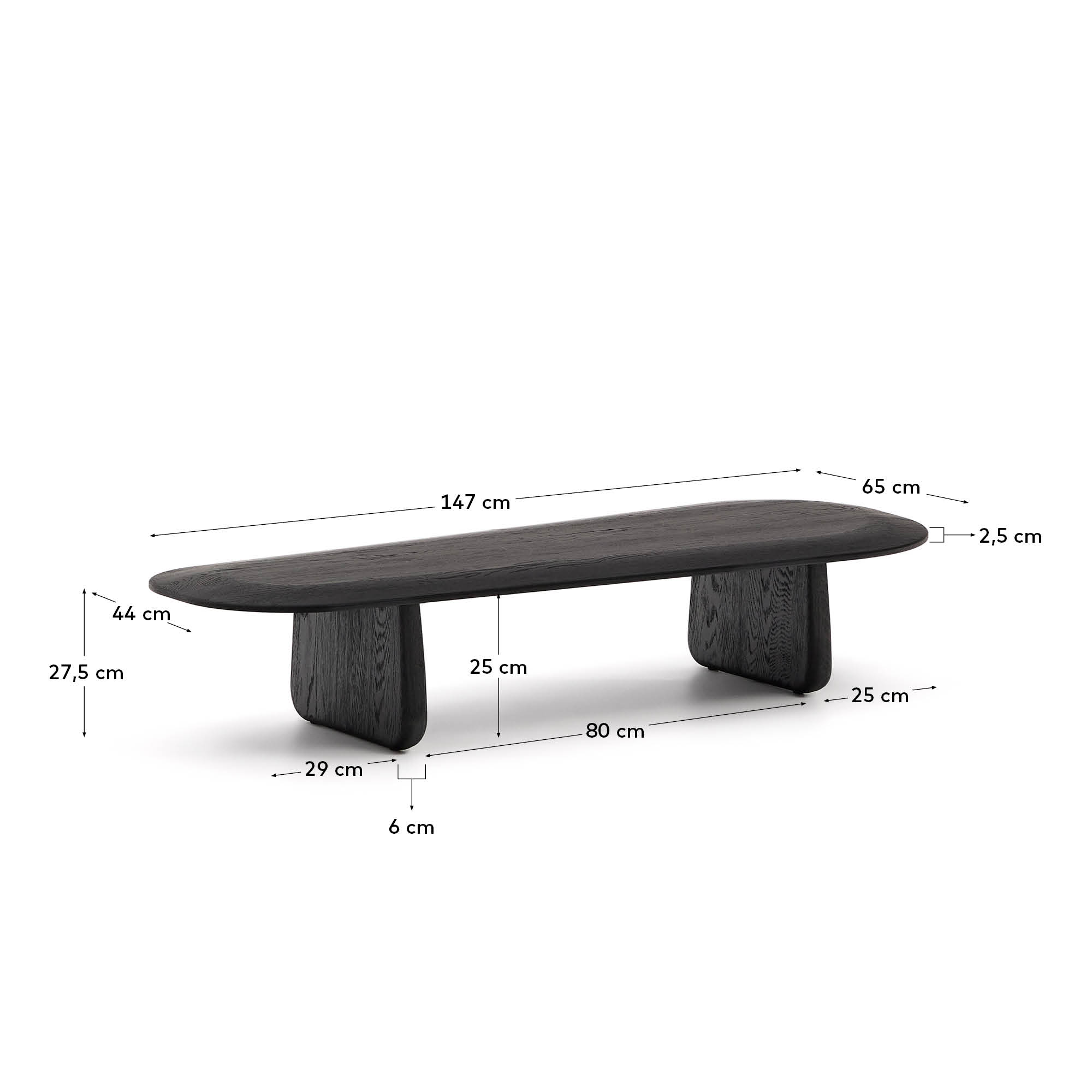 Couchtisch Pirita aus massiver Eiche mit schwarzem Finish 146 x 56,5 cm FSC 100% in Schwarz präsentiert im Onlineshop von KAQTU Design AG. Beistelltisch ist von Kave Home