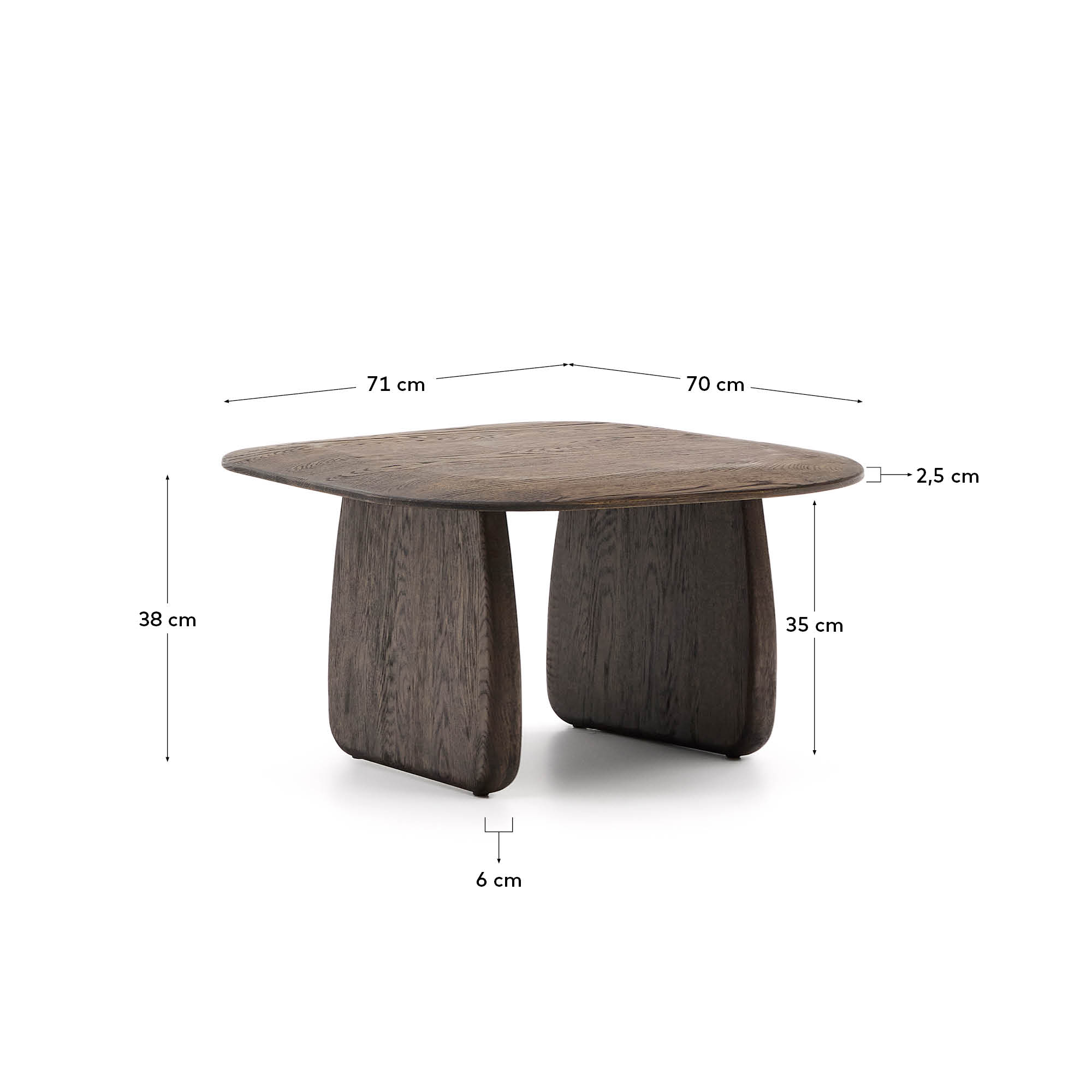 Beistelltisch Pirita aus massiver Eiche mit dunklem Finish 70,6 x 70 cm FSC 100% in Dunkelbraun präsentiert im Onlineshop von KAQTU Design AG. Beistelltisch ist von Kave Home