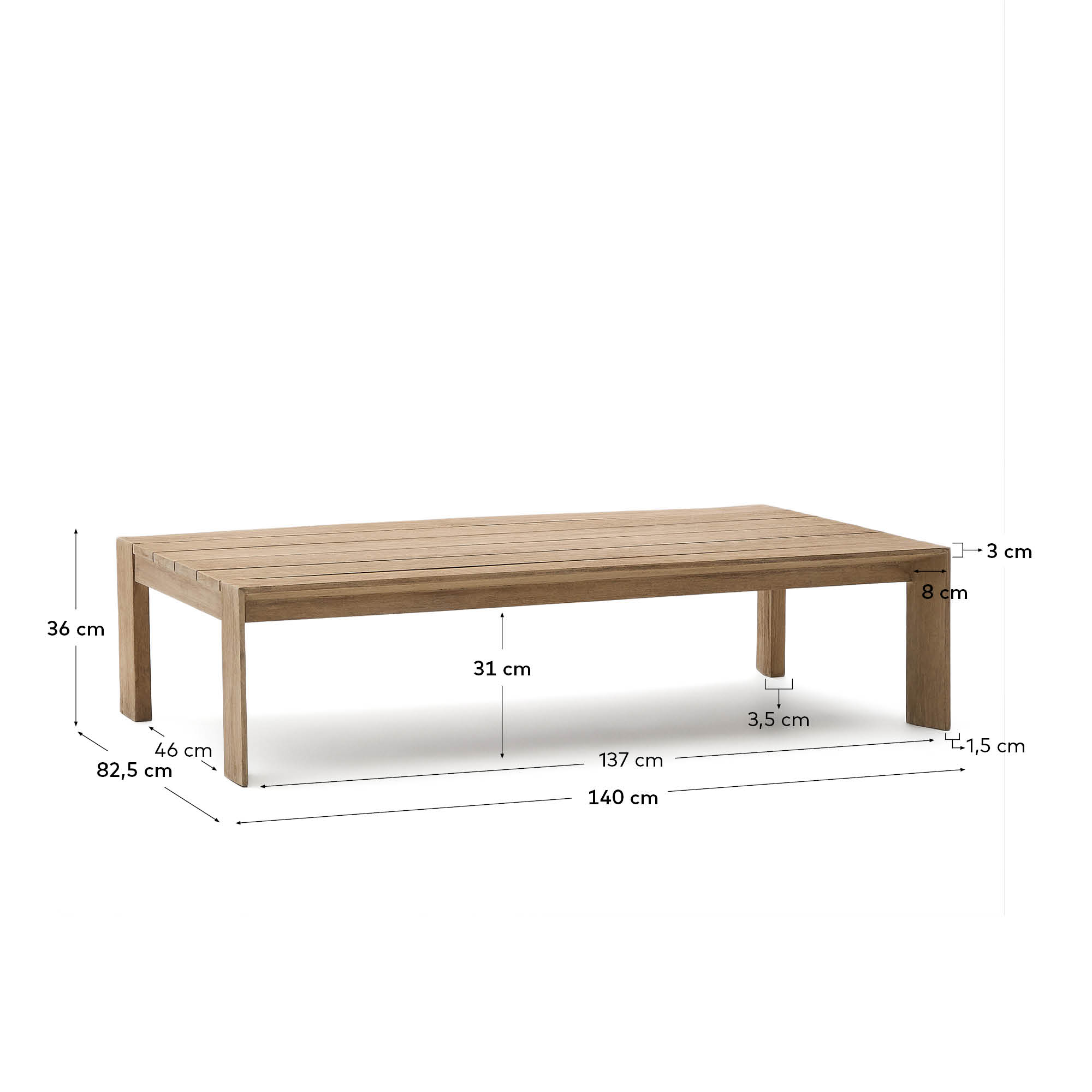 Couchtisch Ambra aus massivem Akazienholz mit klarem Finish 82,5 x 140 cm in Beige präsentiert im Onlineshop von KAQTU Design AG. Beistelltisch Outdoor ist von Kave Home