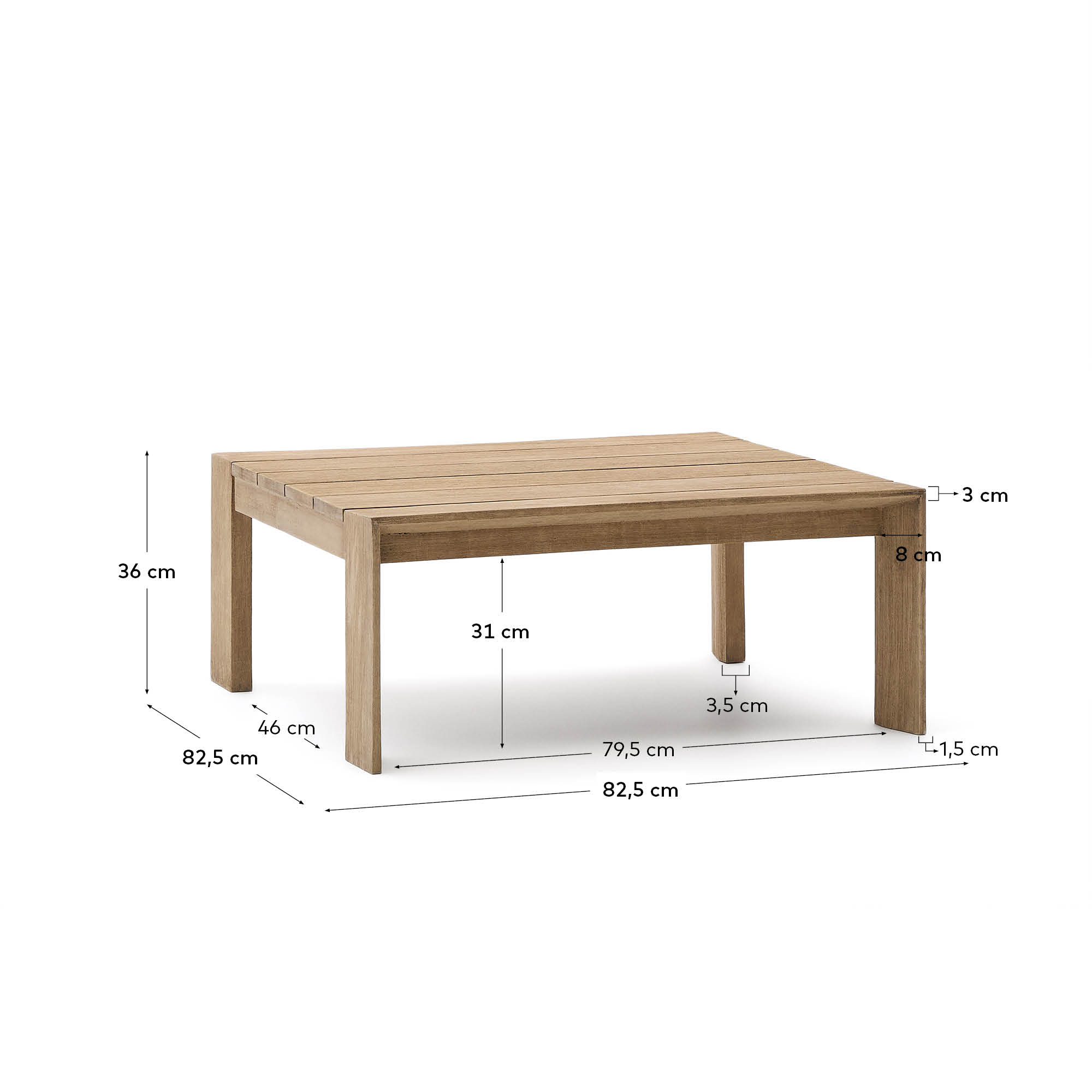 Couchtisch Ambra aus massivem Akazienholz mit klarem Finish 82,5 x 82,5 cm FSC 100% in Beige präsentiert im Onlineshop von KAQTU Design AG. Beistelltisch Outdoor ist von Kave Home