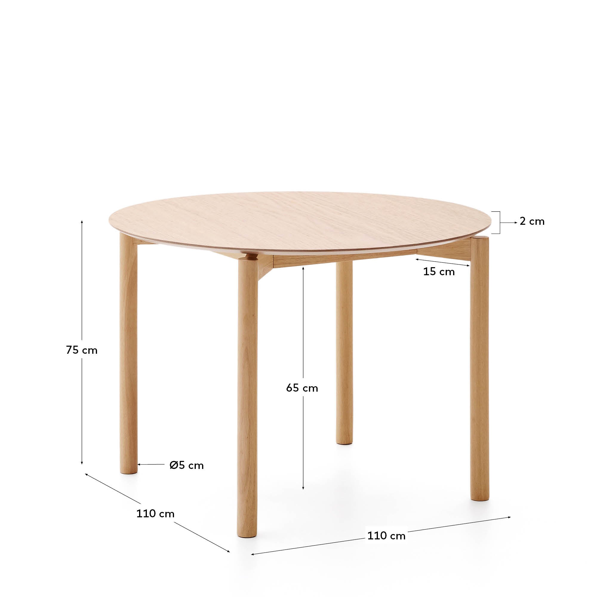 Runder Tisch Indara aus Eschefurnier und massivem Kautschukholz mit naturfarbenem Finish Ø100 cm in Hellbraun präsentiert im Onlineshop von KAQTU Design AG. Esstisch ist von Kave Home