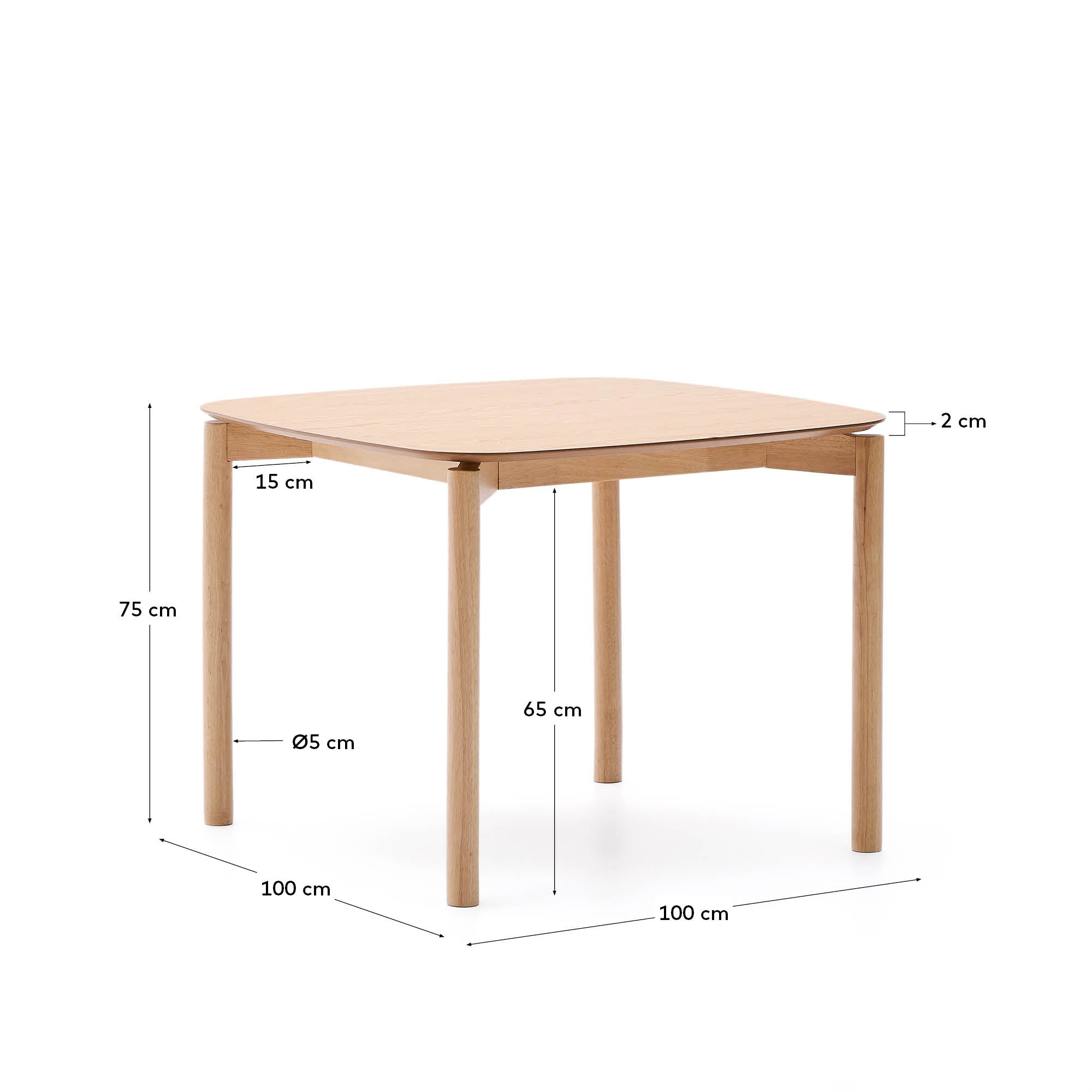 Quadratischer Tisch Indara aus Eschefurnier und massivem Kautschukholz mit naturfarbenem Finish 100 x 100 cm in Natur präsentiert im Onlineshop von KAQTU Design AG. Esstisch ist von Kave Home