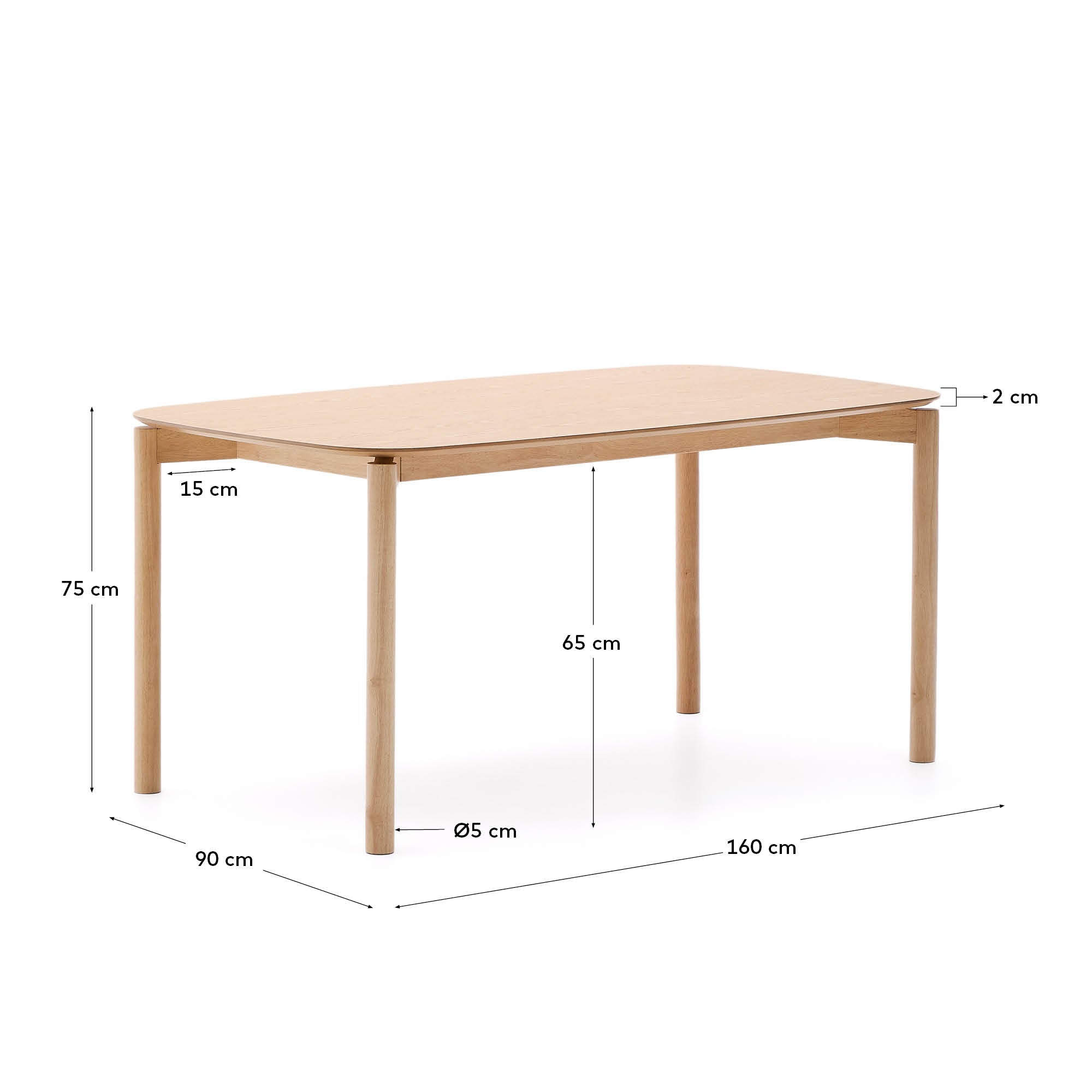 Tisch Indara aus Eschefurnier und massivem Kautschukholz mit naturfarbenem Finish 160 x 90 cm in Natur präsentiert im Onlineshop von KAQTU Design AG. Esstisch ist von Kave Home