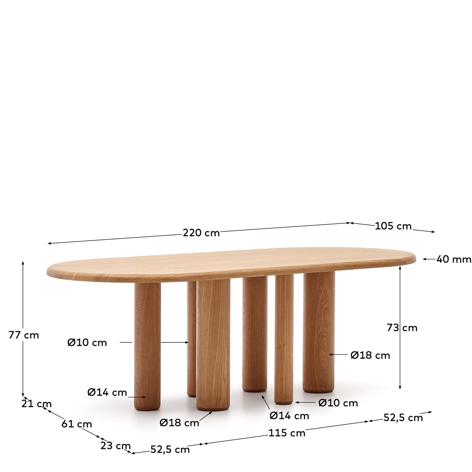 Mailen ovaler Tisch aus Eschenfurnier mit natürlichem Finish Ø 220 x 105 cm in Natur präsentiert im Onlineshop von KAQTU Design AG. Gartentisch ist von Kave Home