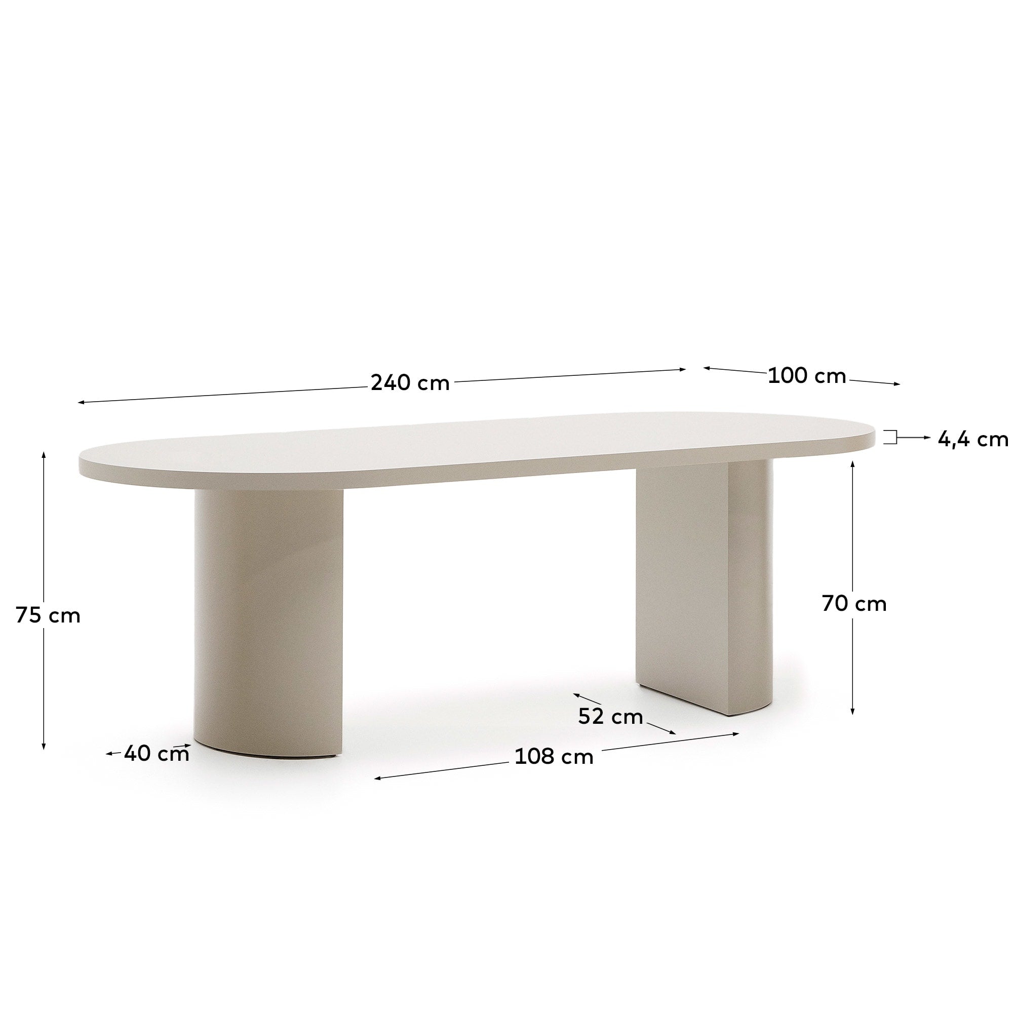 Tisch Nealy aus lackiertem MDF mit eierschalfarbenem Finish 240 x 100 cm in Weiß präsentiert im Onlineshop von KAQTU Design AG. Esstisch ist von Kave Home