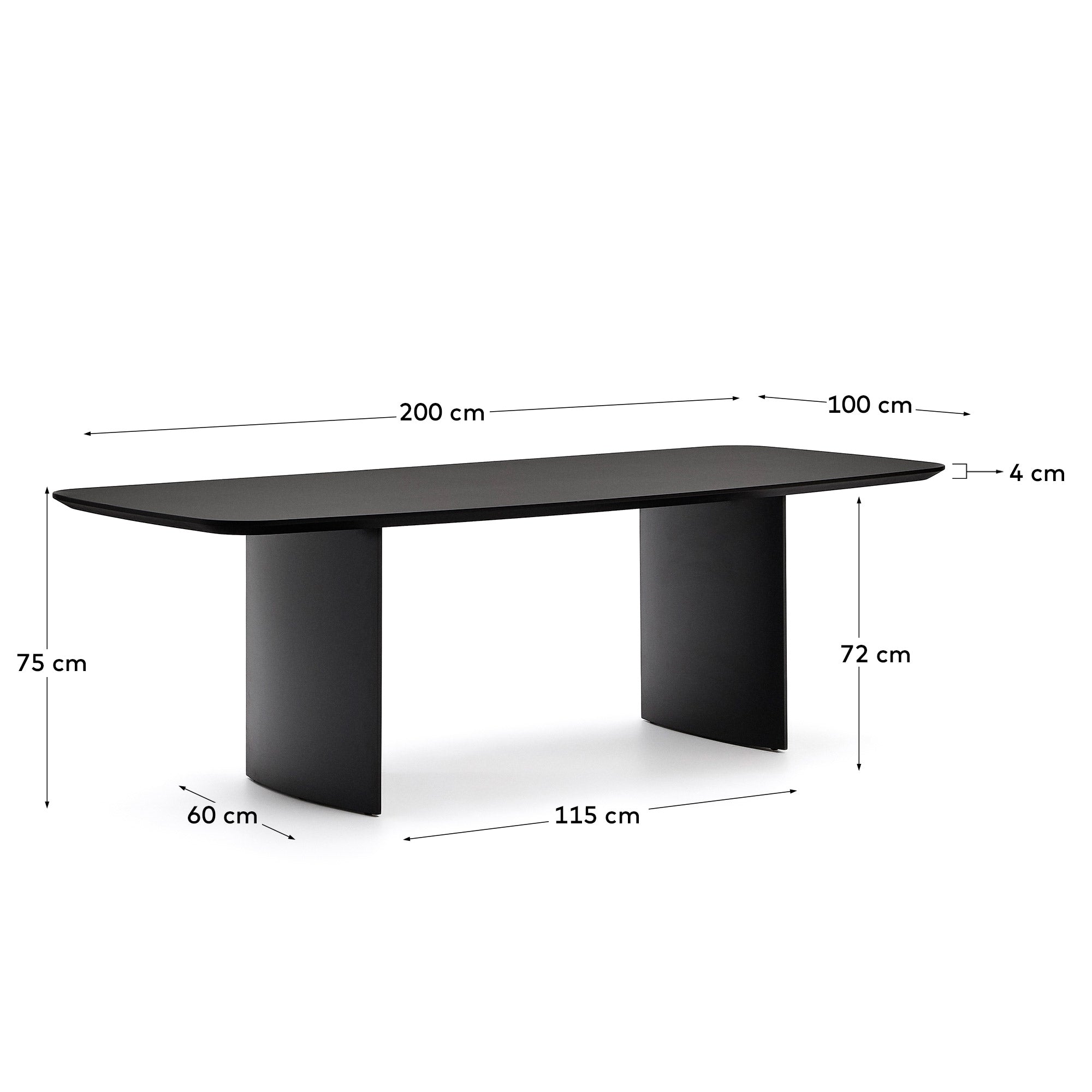 Tisch Litto aus schwarz lackiertem MDF 200 x 100 cm in Schwarz präsentiert im Onlineshop von KAQTU Design AG. Esstisch ist von Kave Home