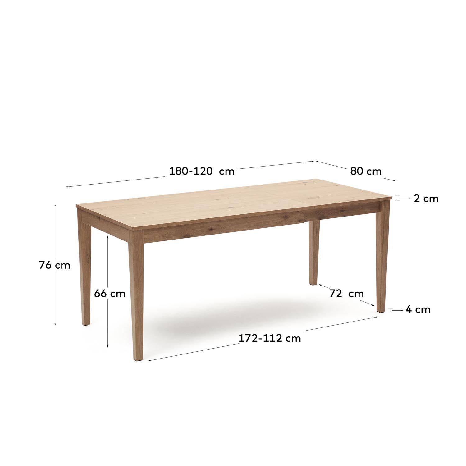 Yain Ausziehtisch aus Eichenfurnier und massiver Eiche 120 (180) x 80 cm in Natur präsentiert im Onlineshop von KAQTU Design AG. Esstisch ist von Kave Home