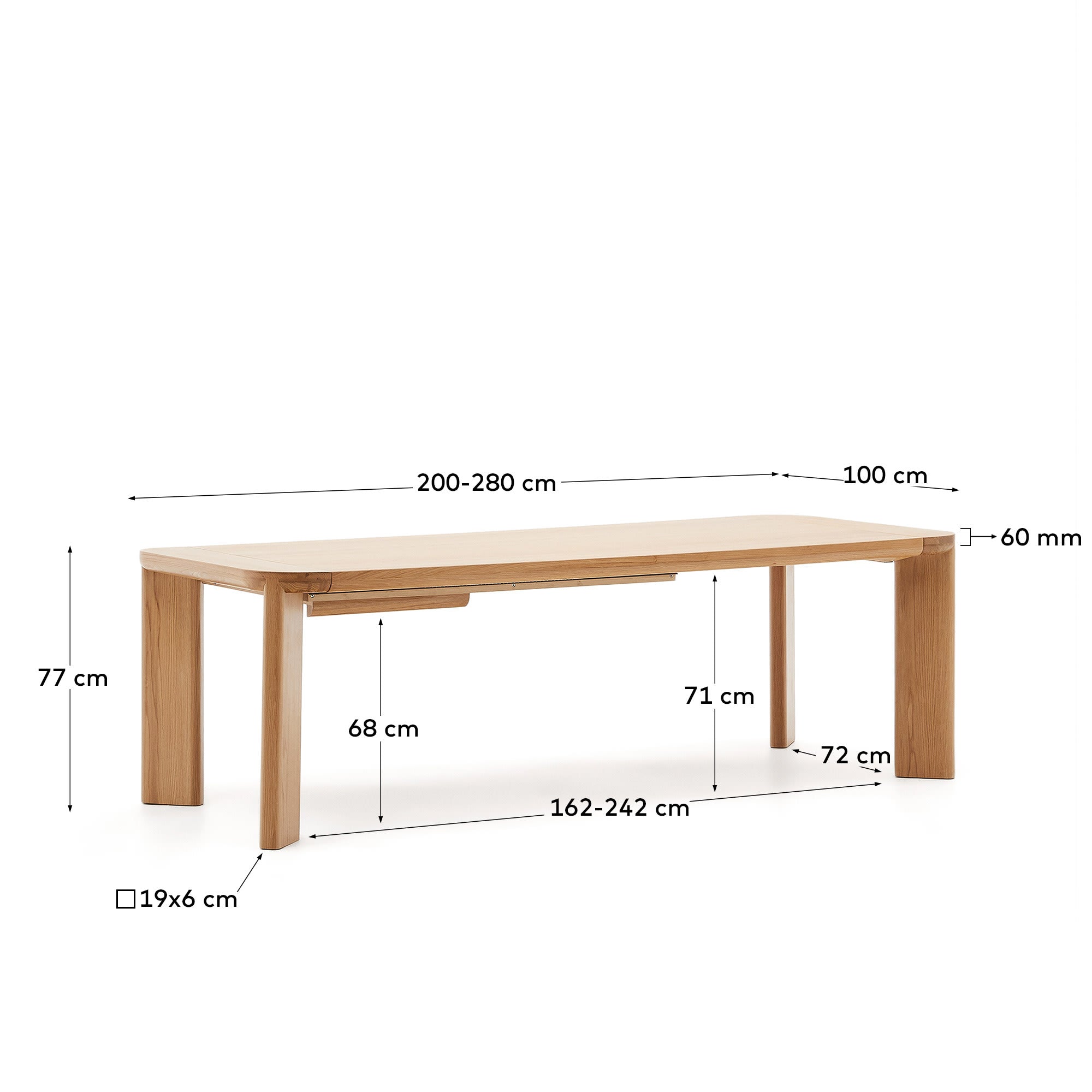 Jondal Ausziehtisch aus Massivholz und Eichenfurnier FSC 100% 200 (280) x 100 cm in Braun präsentiert im Onlineshop von KAQTU Design AG. Esstisch ist von Kave Home