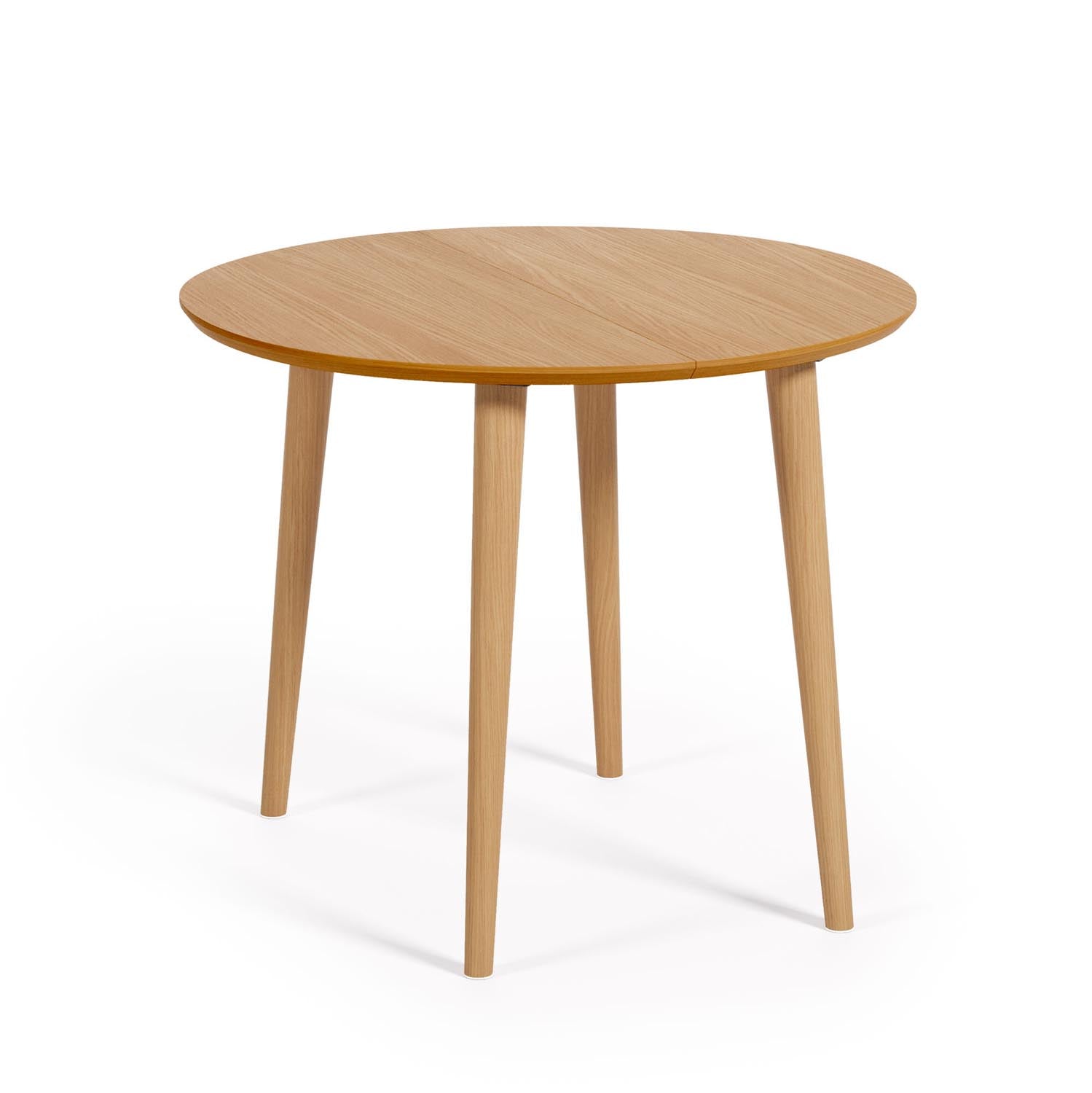 Runder Ausziehtisch Oqui MDF mit Eichenfurnier und Beinen aus Massivholz 90 (170) x 90 cm in Natur präsentiert im Onlineshop von KAQTU Design AG. Esstisch ist von Kave Home