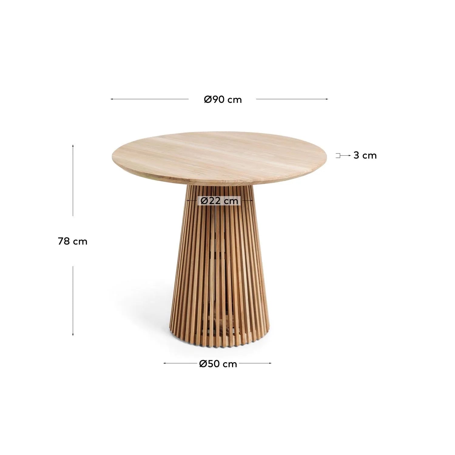 Robuster Teakholz-Tisch Ø 90 cm für charmante Garten-Atmosphäre.