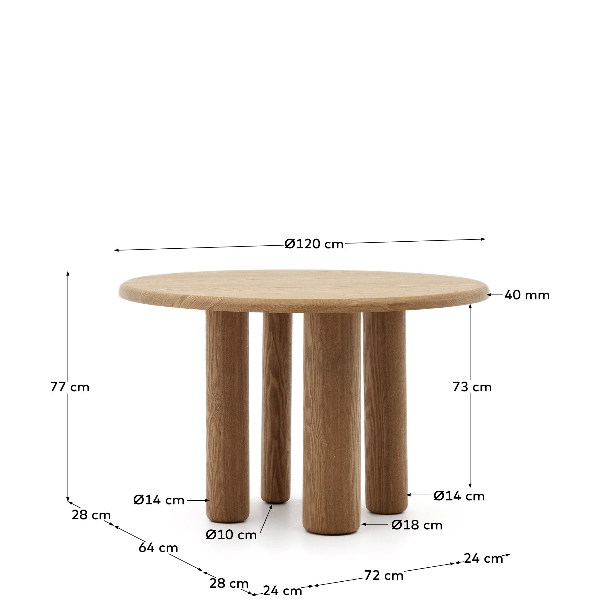 Mailen runder Tisch aus Eschenfurnier mit natürlichem Finish Ø 120 cm in Braun präsentiert im Onlineshop von KAQTU Design AG. Esstisch ist von Kave Home