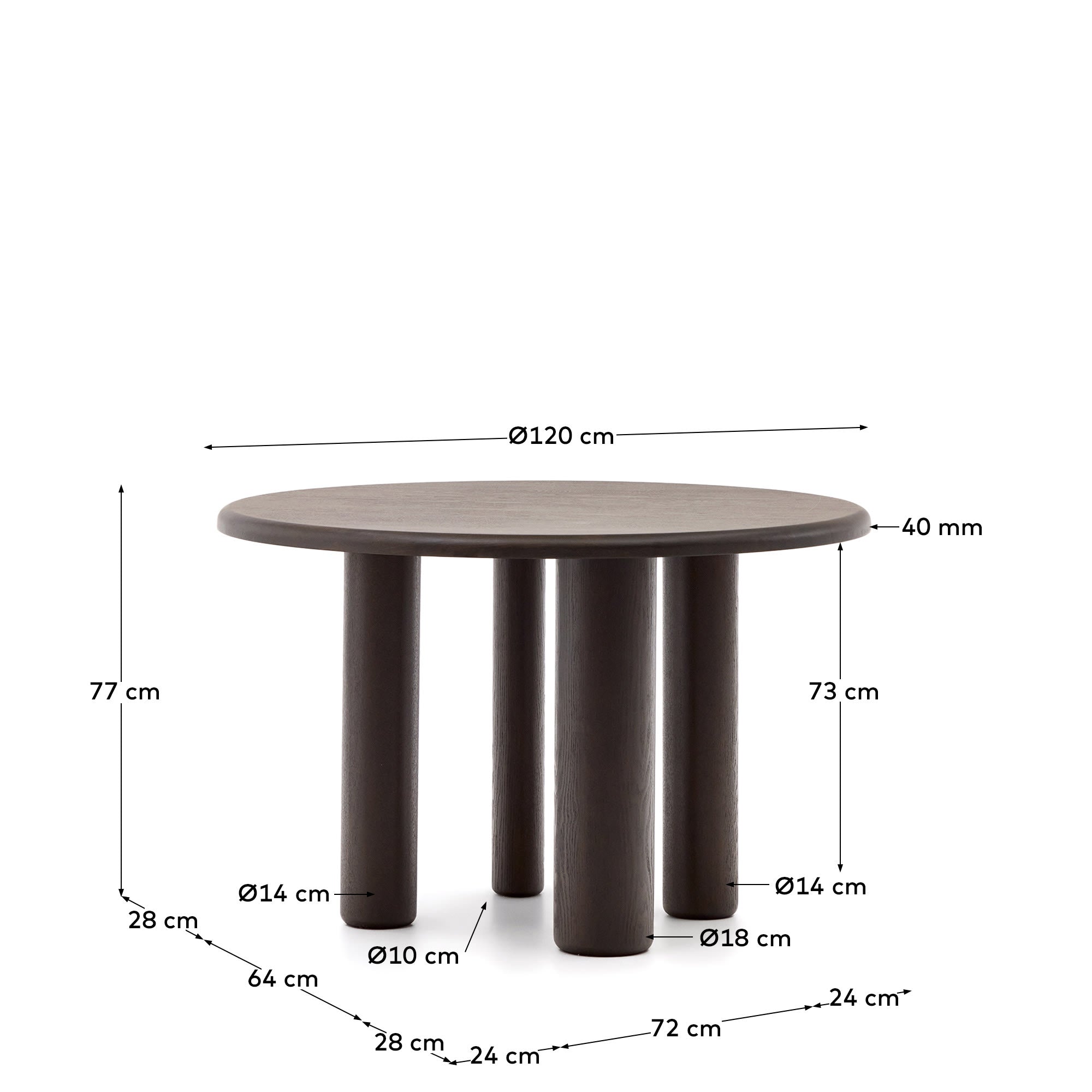 Mailen runder Tisch aus Eschenfurnier mit dunklem Finish Ø 120 cm in Schwarz präsentiert im Onlineshop von KAQTU Design AG. Esstisch ist von Kave Home