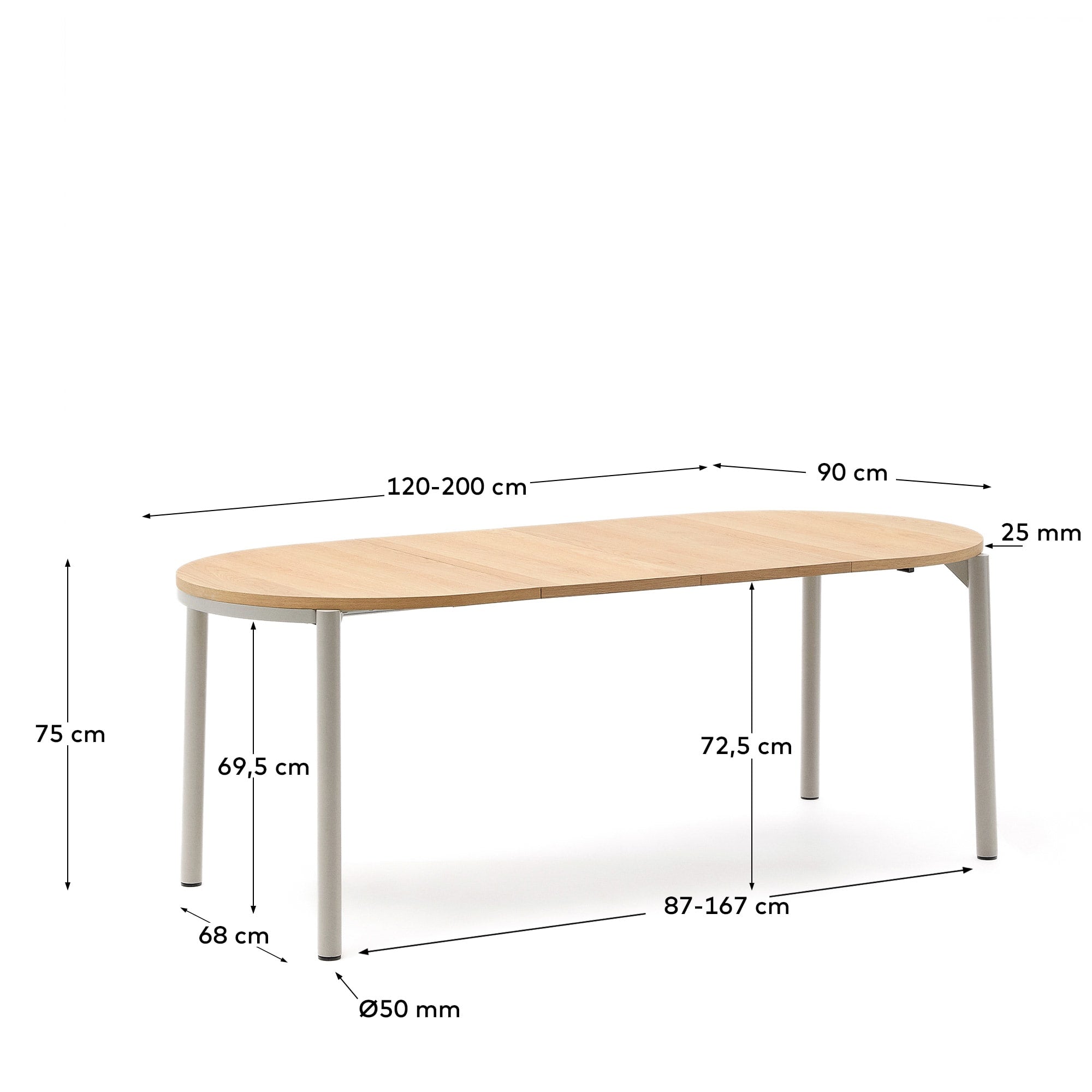 Montuiri Ausziehtisch Eichenfurnier und Stahlbeine graues Finish 120(200) x 90 cm in Mehrfarbig präsentiert im Onlineshop von KAQTU Design AG. Esstisch ist von Kave Home