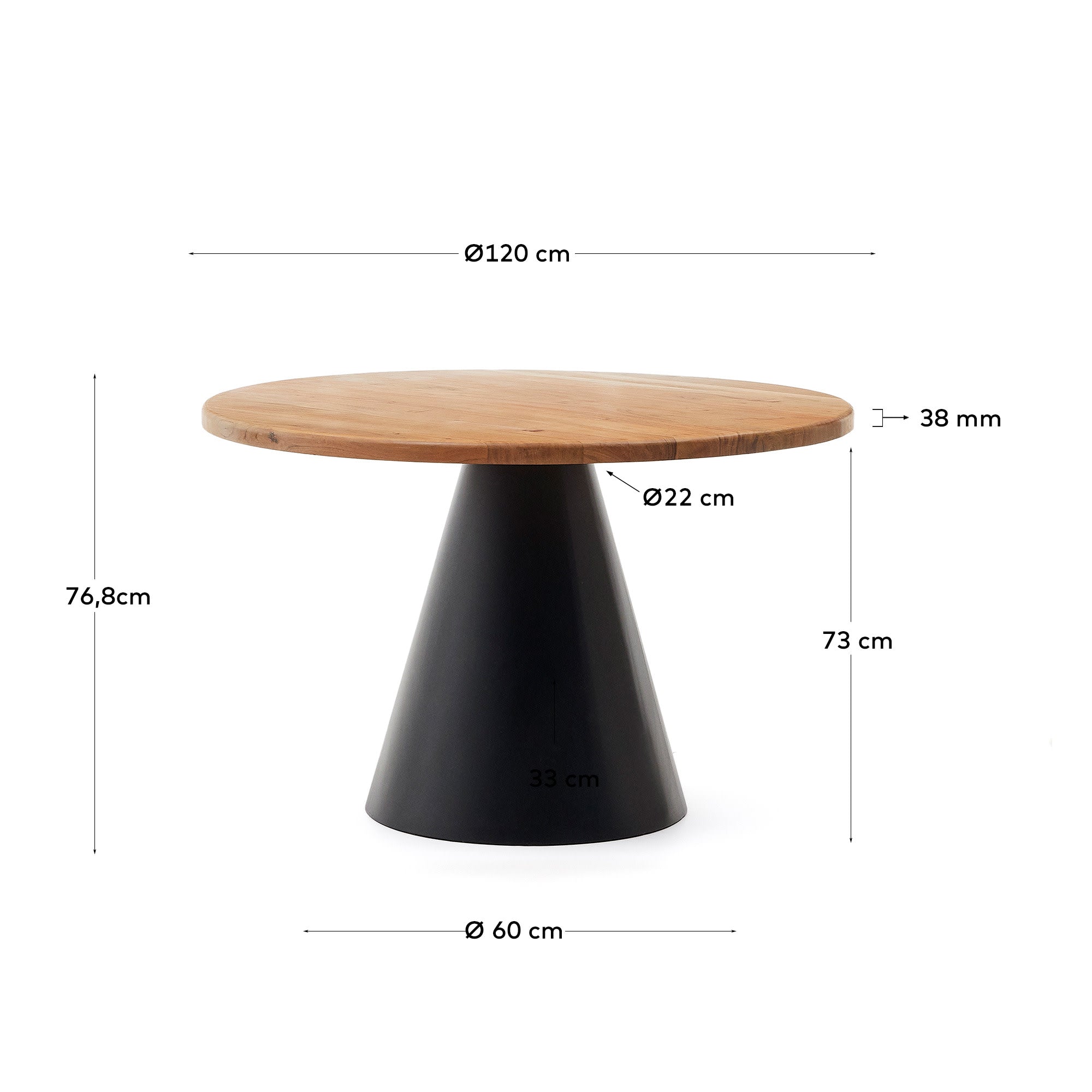 Wilshire runder Tisch aus massivem Akazienholz und Stahl in Schwarz Ø 120 cm in Mehrfarbig präsentiert im Onlineshop von KAQTU Design AG. Esstisch ist von Kave Home