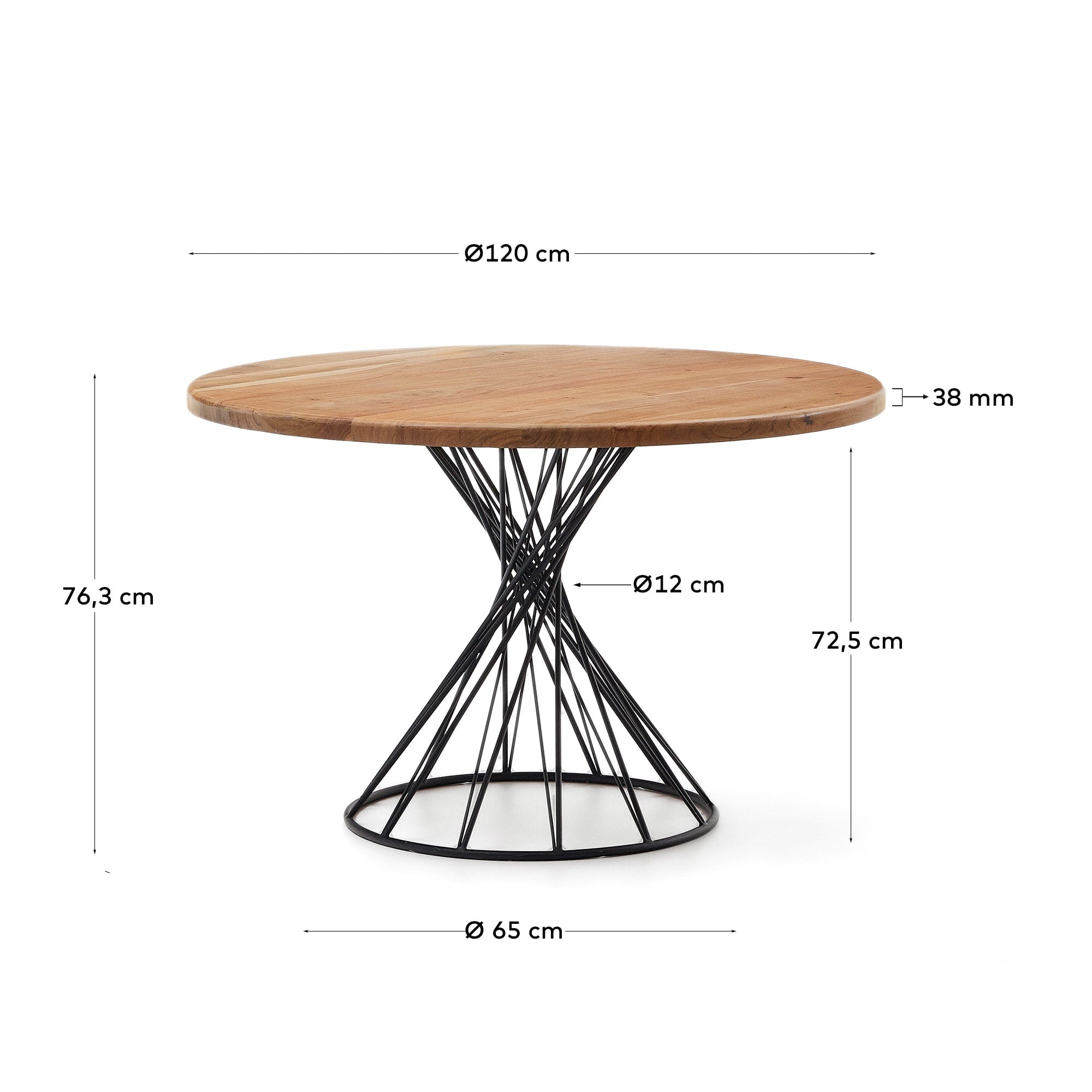 Niut runder Tisch aus massivem Akazienholzmit Stahlbeinen in Schwarz Ø 120 cm in Braun präsentiert im Onlineshop von KAQTU Design AG. Esstisch ist von Kave Home