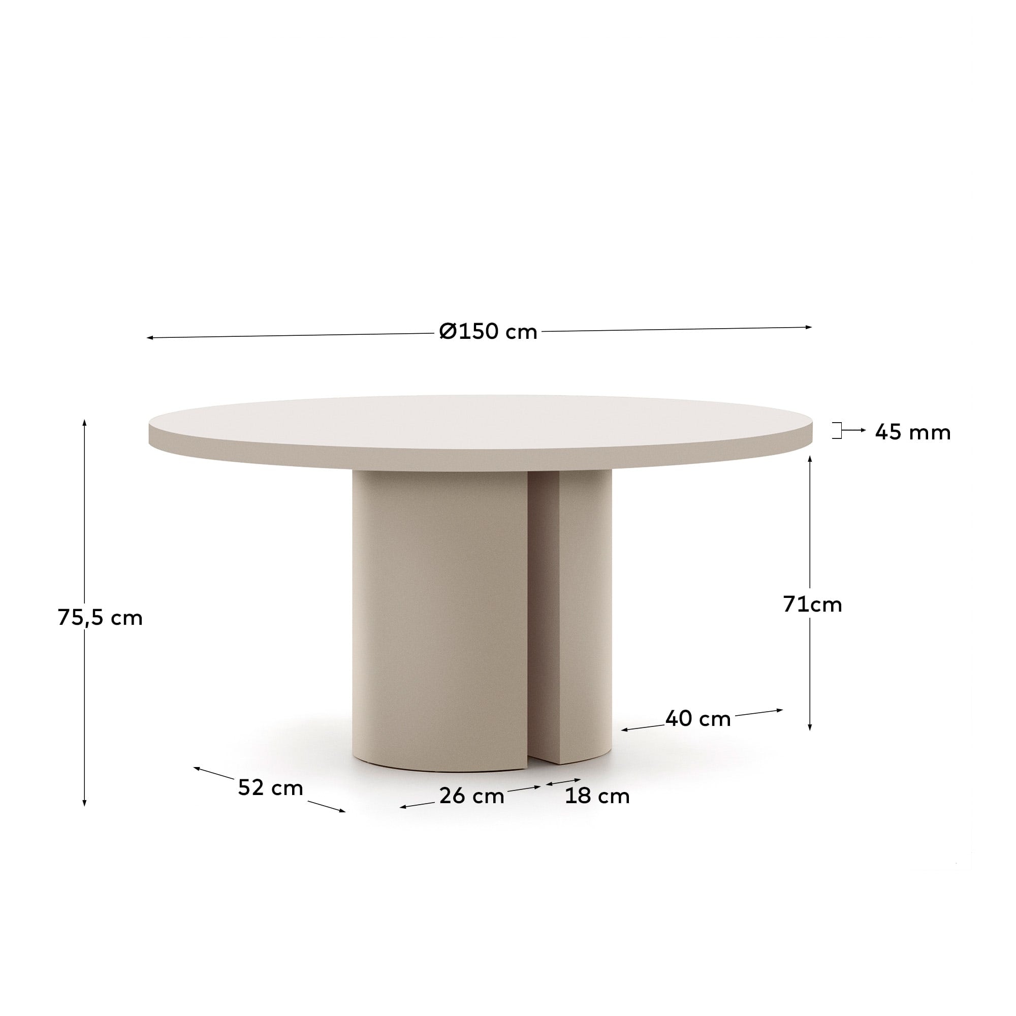 Runder Tisch Nealy aus lackiertem MDF mit eierschalfarbenem Finish Ø 150 cm in Weiß präsentiert im Onlineshop von KAQTU Design AG. Esstisch ist von Kave Home