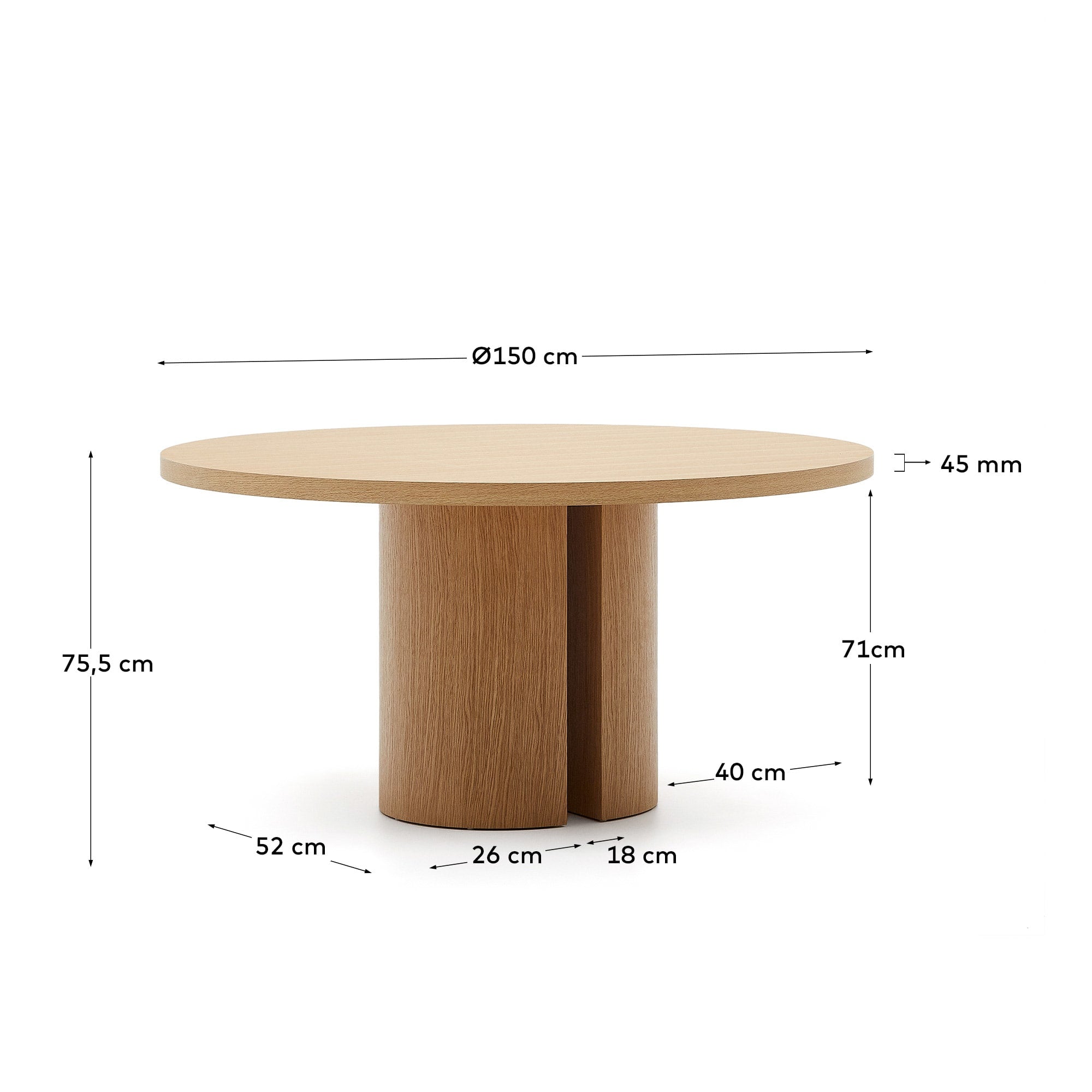 Nealy runder Tisch aus Eichenfurnier mit naturfarbenem Finish Ø 150 cm in Braun präsentiert im Onlineshop von KAQTU Design AG. Esstisch ist von Kave Home