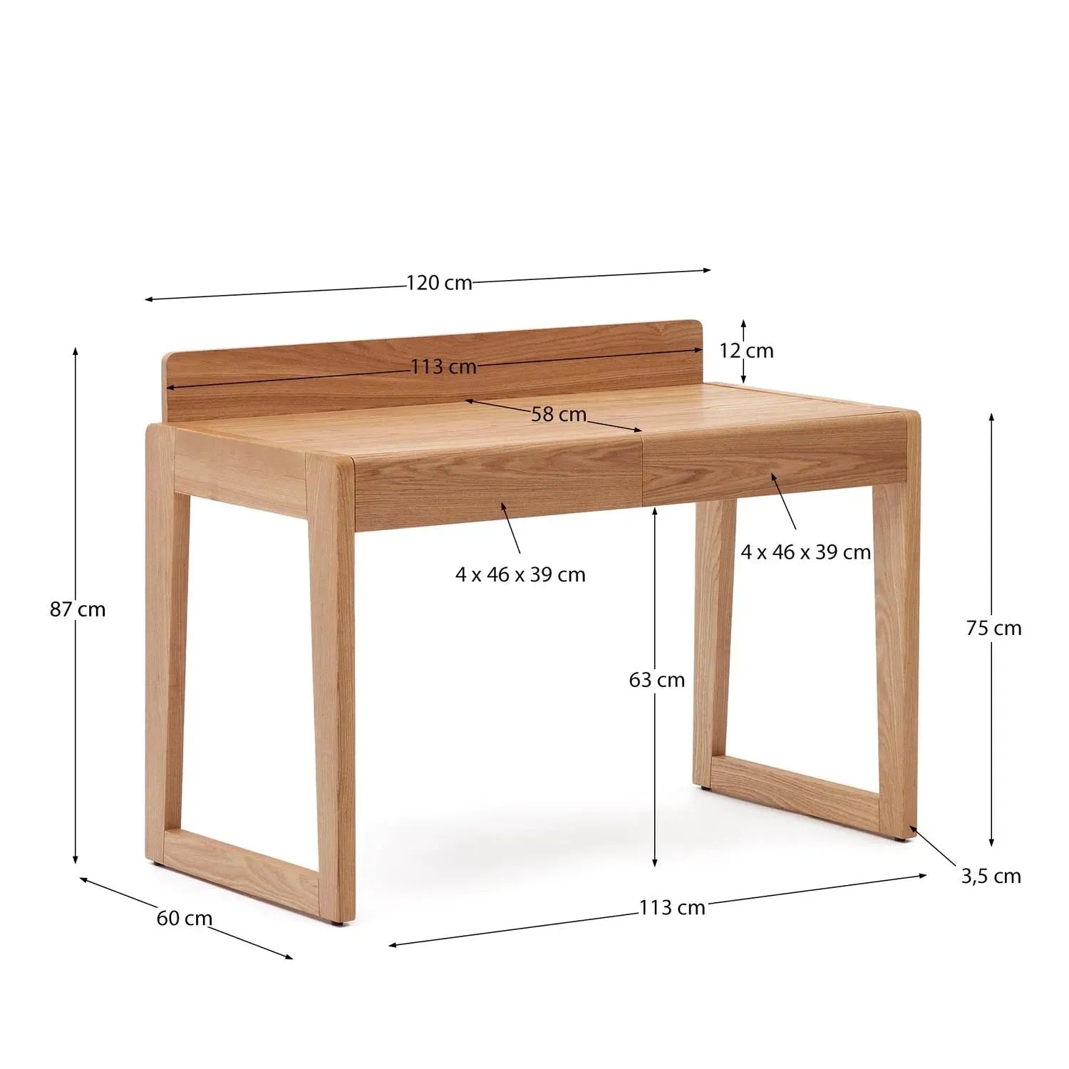 Arandu Tisch: Zeitloses Design aus Eschenfurnier, 120x60 cm.