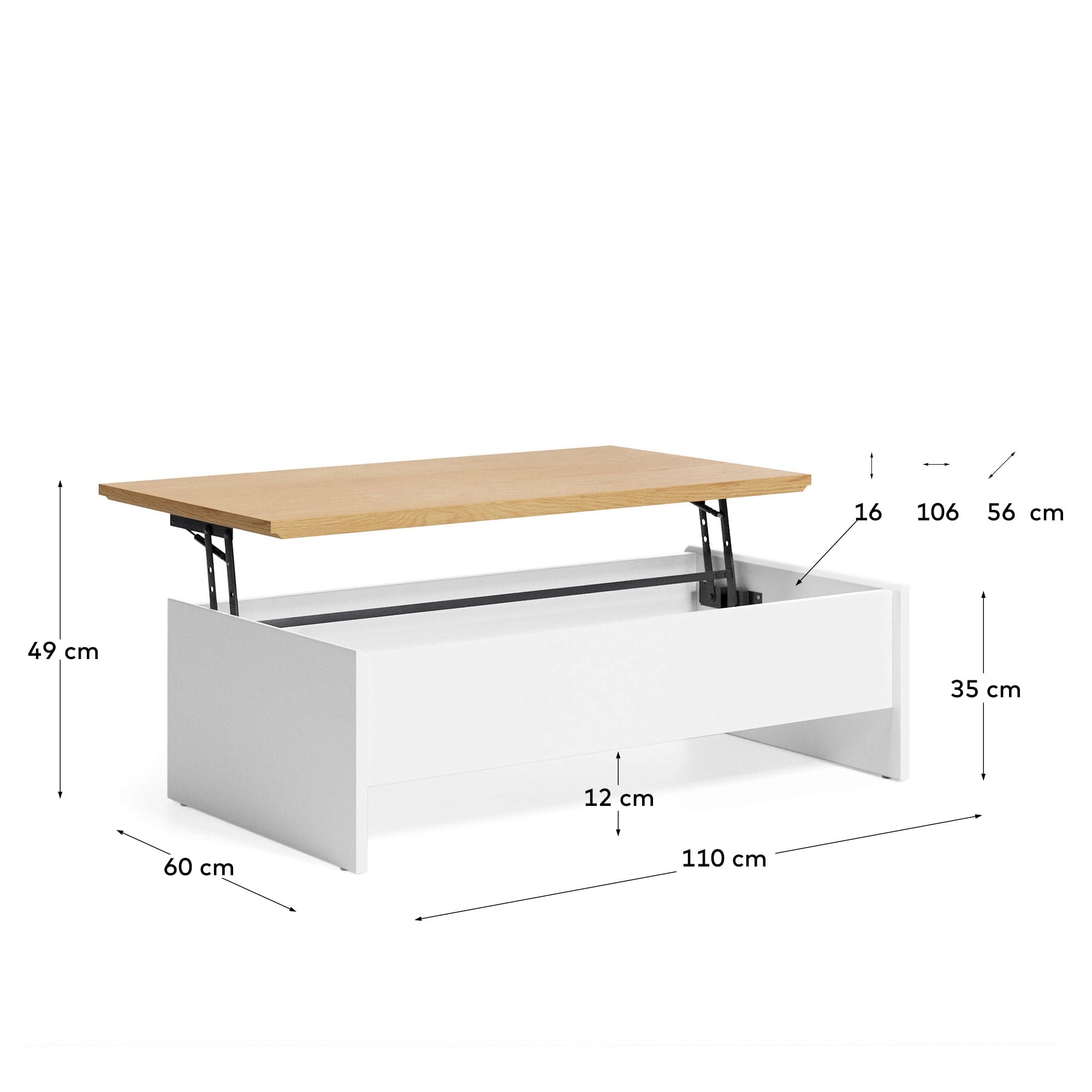 Abilen höhenverstellbarer Couchtisch aus Eichenfurnier und weiss lackiert 110 x 60 cm FSC 100% in Weiß präsentiert im Onlineshop von KAQTU Design AG. Beistelltisch ist von Kave Home