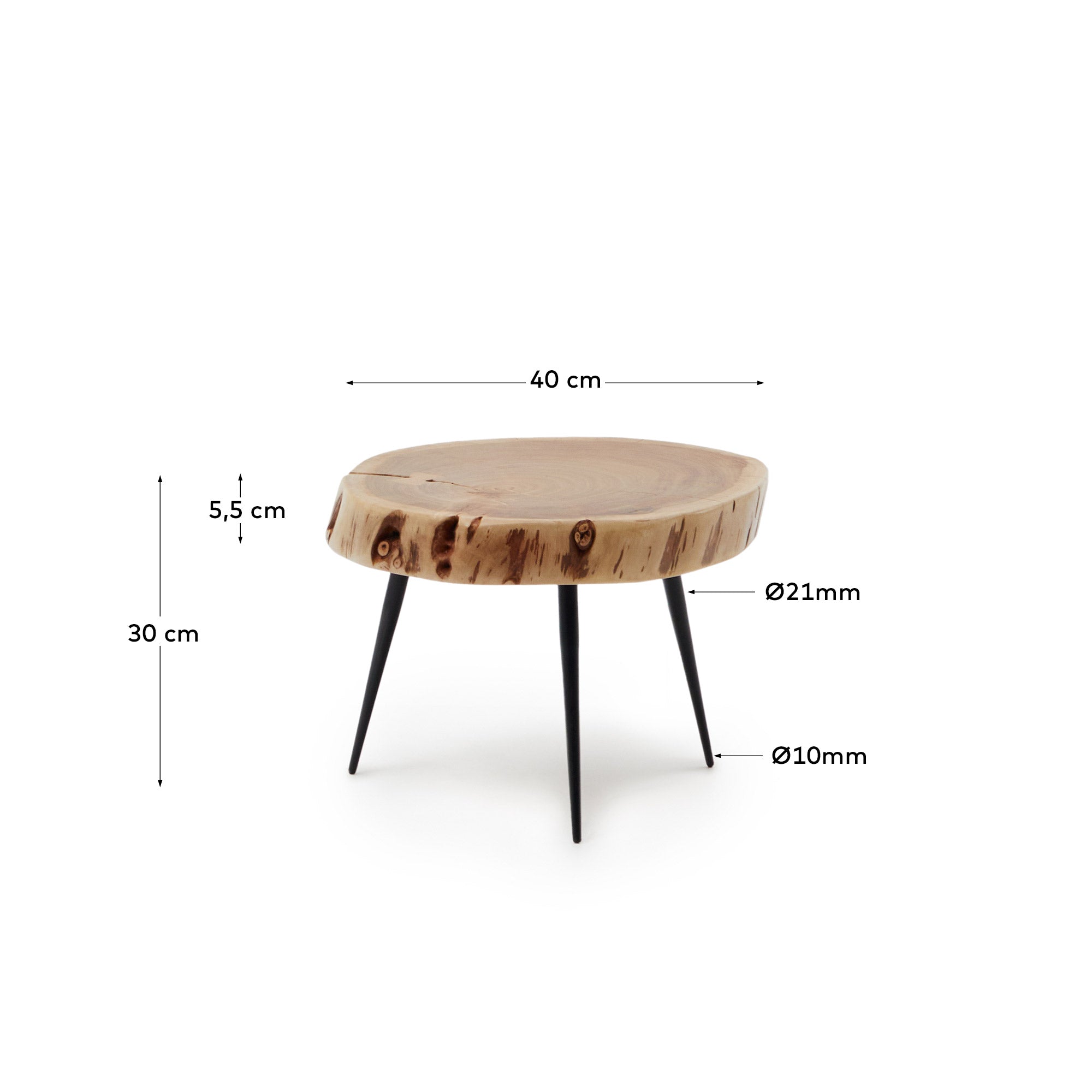 Eider Beistelltisch aus massivem Akazienholz und Stahl Ø 40 x 30 cm in Braun präsentiert im Onlineshop von KAQTU Design AG. Beistelltisch ist von Kave Home