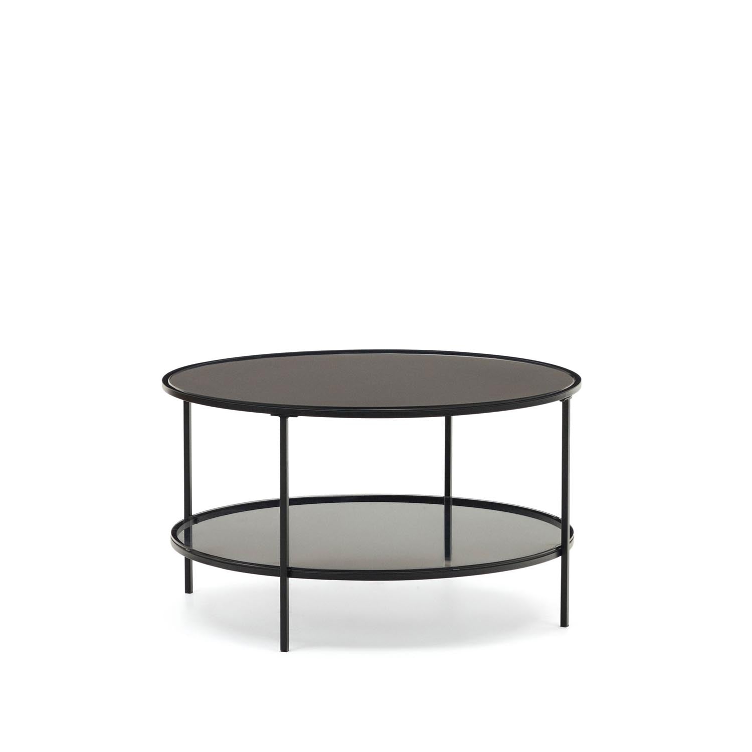 Gilda Couchtisch aus getempertem Glas und Metall mit Finish in Mattschwarz Ø 80 cm in Schwarz präsentiert im Onlineshop von KAQTU Design AG. Beistelltisch ist von Kave Home