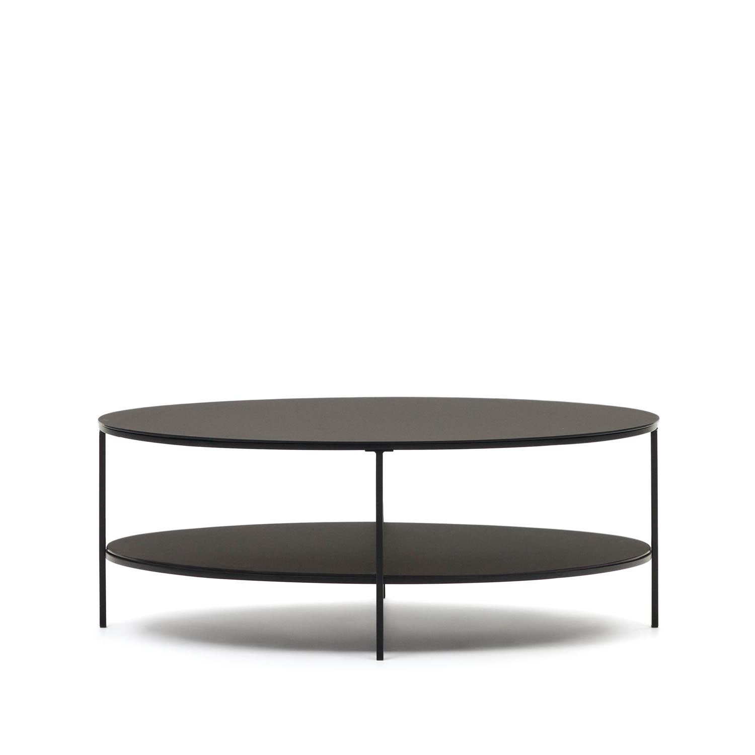 Fideia Couchtisch aus getempertem Glas und Metall mit Finish in Mattschwarz Ø 110 x 65 cm in Schwarz präsentiert im Onlineshop von KAQTU Design AG. Beistelltisch ist von Kave Home